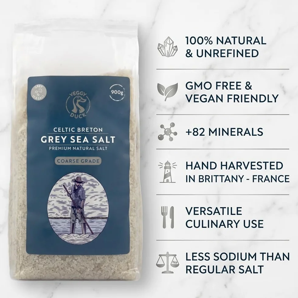 Veggy Duck - Sal Celta - Sal Gris Celta Bretona Gruesa (900g) - Sin Refinar | Natural | Sin OMG | Vegana | Genial para Cocinar