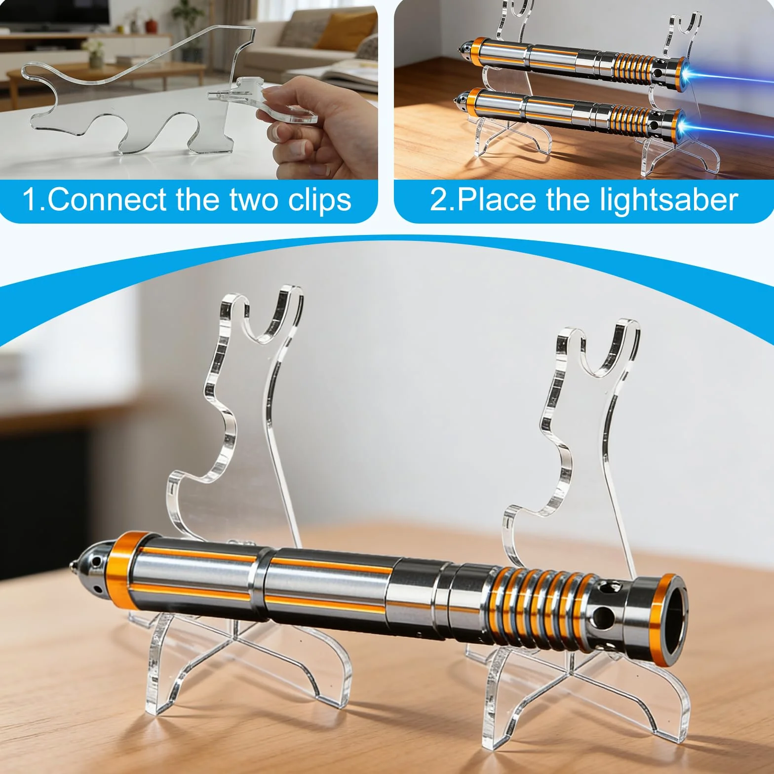 Soporte Katana Acrílico Transparente 3 Niveles Expositor para Espada Sable de Luz Exhibición y Colección 1 Par