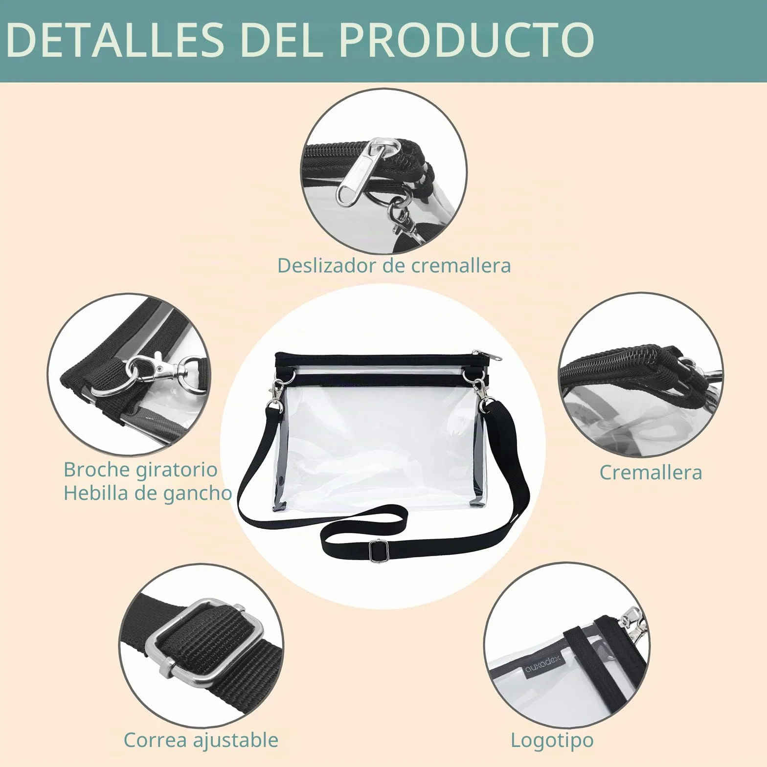 Bolsa cruzada transparente de PVC para estadio, bolso de hombro ajustable para deportes y viajes