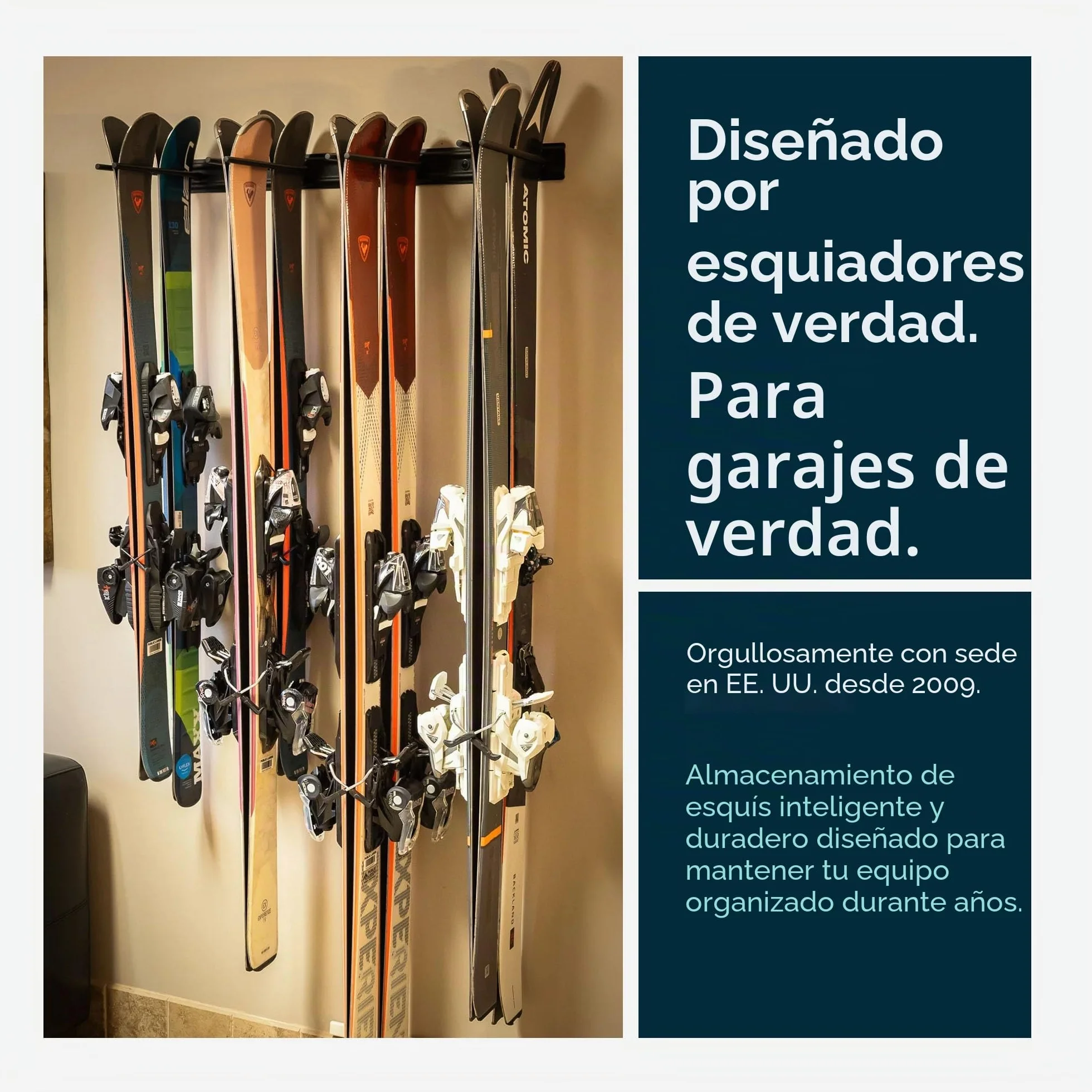 StoreYourBoard Bastidor para guardar esquís en la pared, capacidad para 8 pares, soporte de acero, Negro