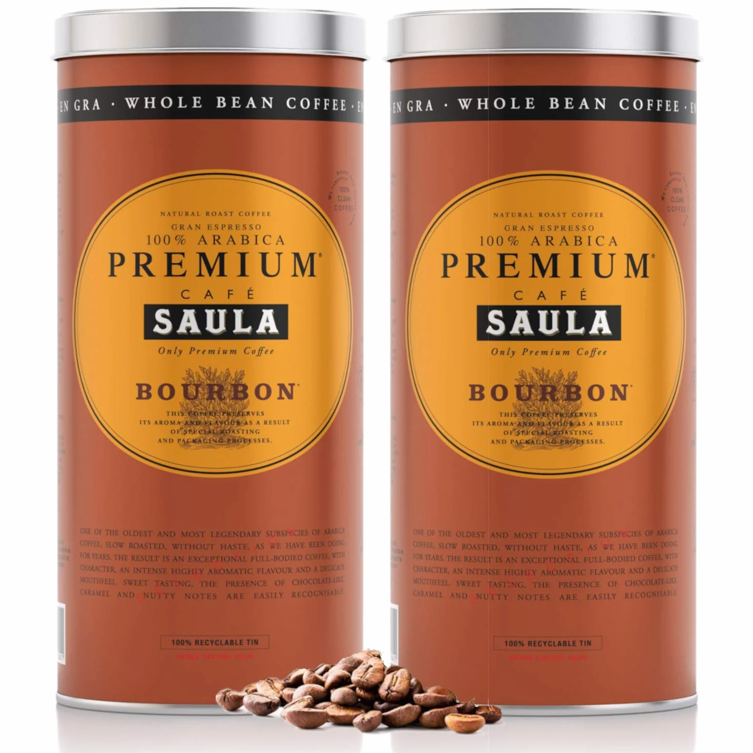 Café Saula Pack 2 Latas Gran Espresso Premium Bourbon 500g. Grano 100% Arábica