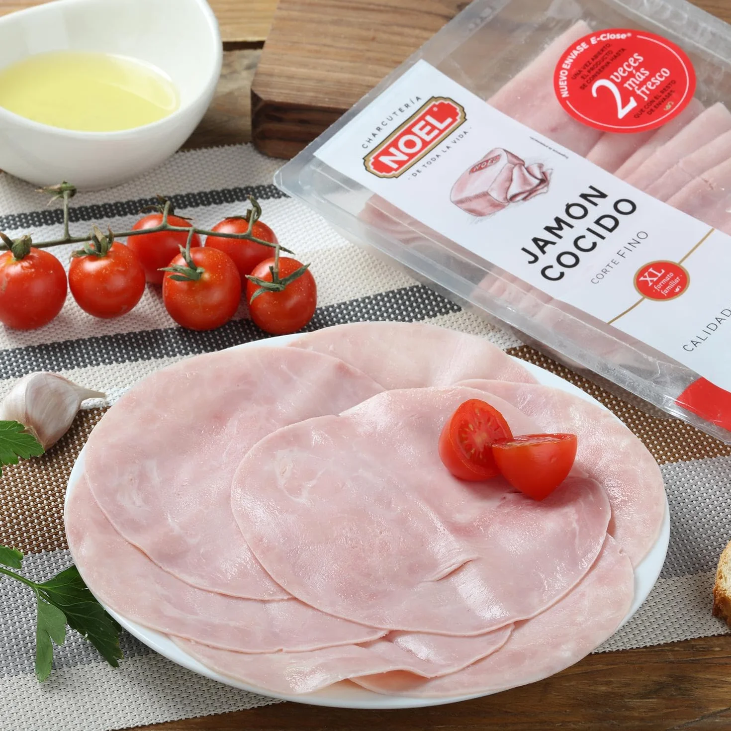 Jamón Cocido en Lonchas Noel Grand Bouquet - Bajo en Grasa y Sal, 4 Pack de 180g (Producto Refrigerado)