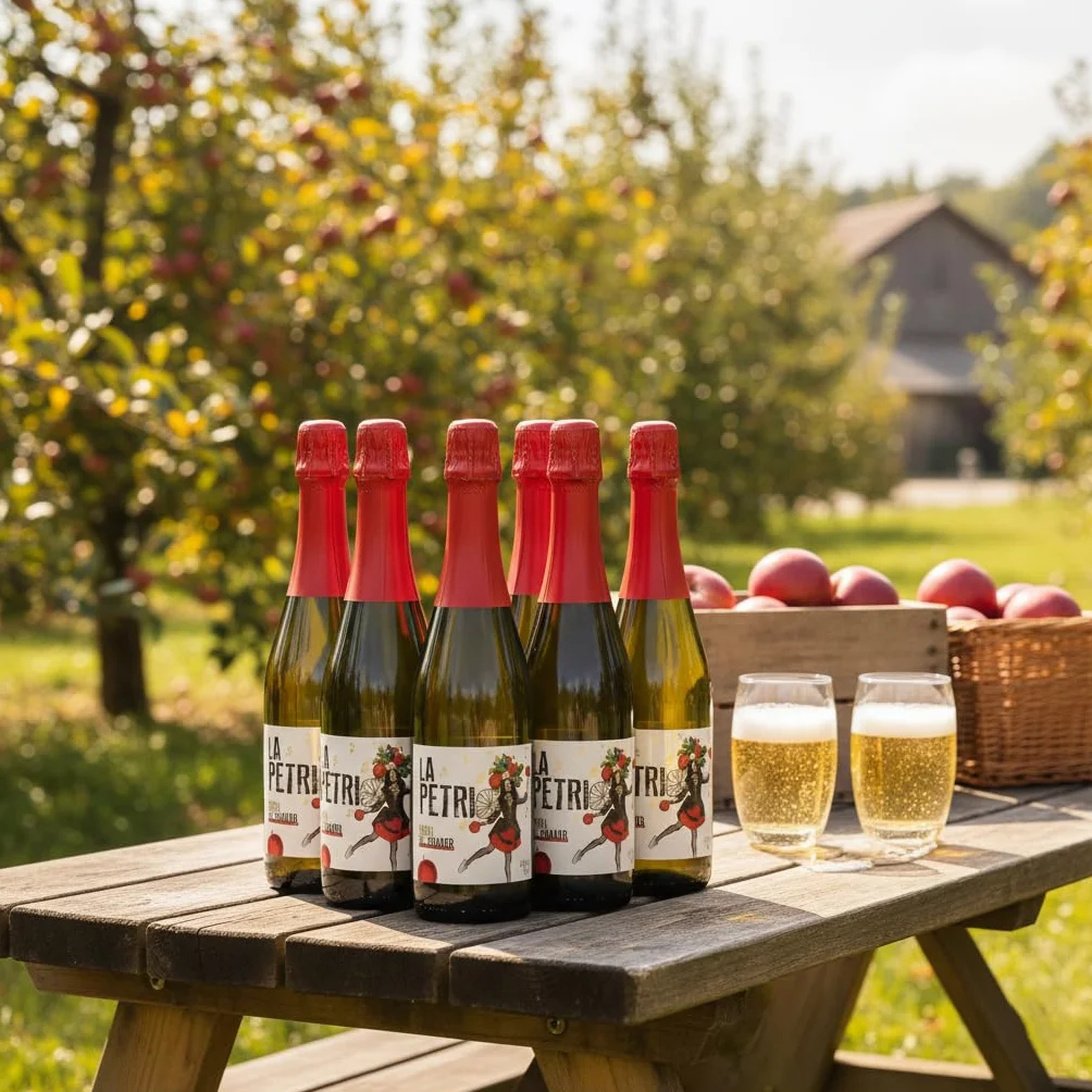 Sidra La Petri 750 ml Pack 6 botellas | Sidra natural vasca con manzana 100% | Petritegi Astigarraga | Vegana y sin gluten | Sidra espumosa 4.8% vol refrescante para aperitivo