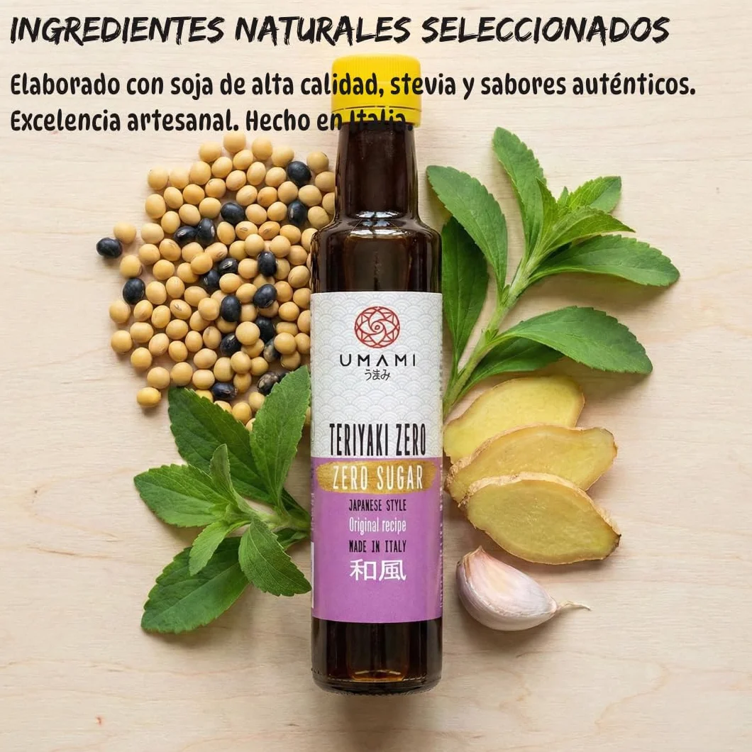 Umami Salsa Teriyaki Zero 250ml - Sin Azúcares Añadidos, Cero Calorías, Low Carb - Ideal para Dieta Keto y Fitness - Aderezo para Pollo, Salmón y Verduras - Sabor Japonés Auténtico