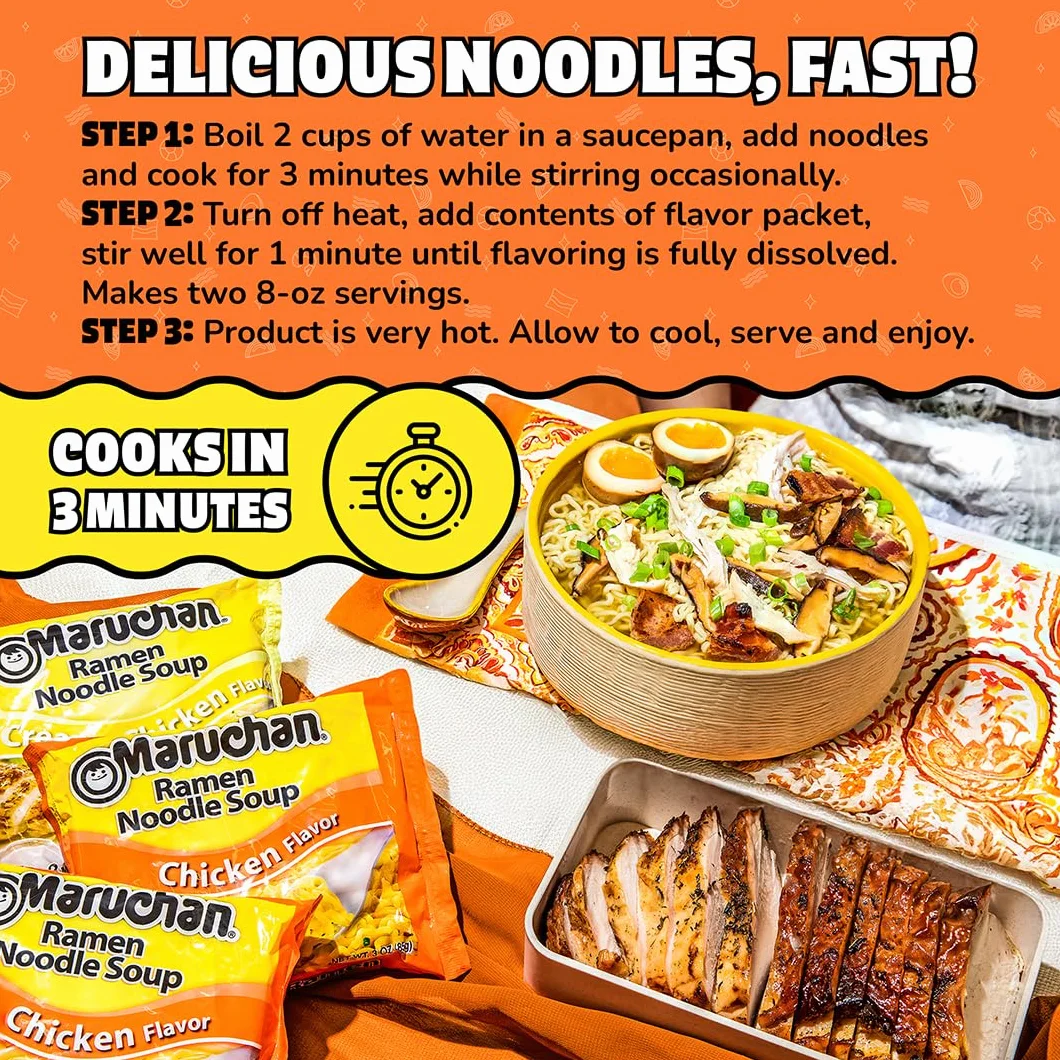 Maruchan Sopa de Fideos Ramen Sabor a Pollo, Fideos Instantáneos Japoneses, 3 oz (Paquete de 24)