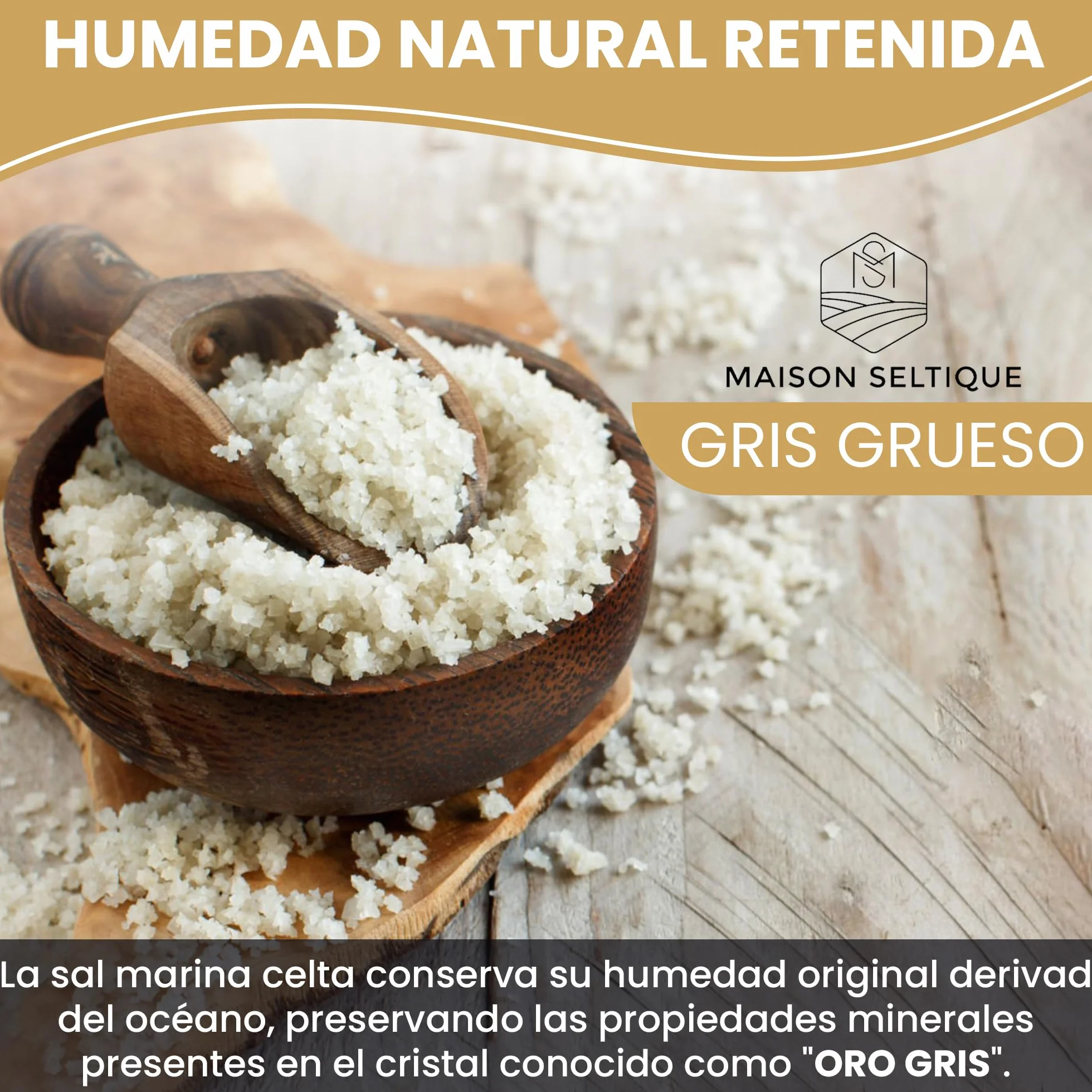 Maison Seltique Celtic Sea Salt, 100% Natural, Sal Celta Cosechada a mano, Artesanal - Pura y Sin Refinar | Sal Marina sin aditivos| Bolsa Resellable | Ideal para Cocina Gourmet y Saludable (500gr)