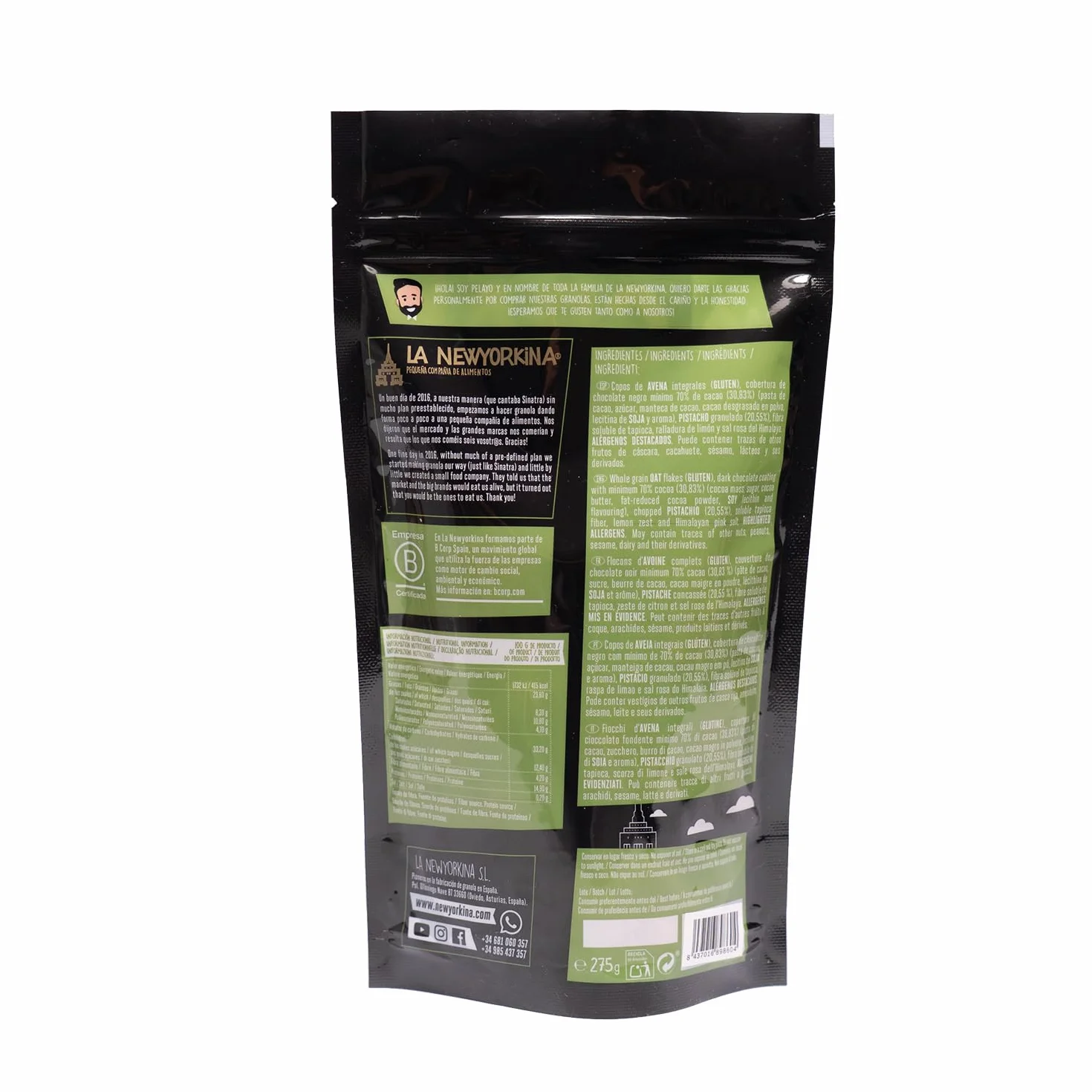 La Newyorkina Granola Pistacho On The Chocolate Rocks 275g Con Pistacho y Chocolate mínimo 70%