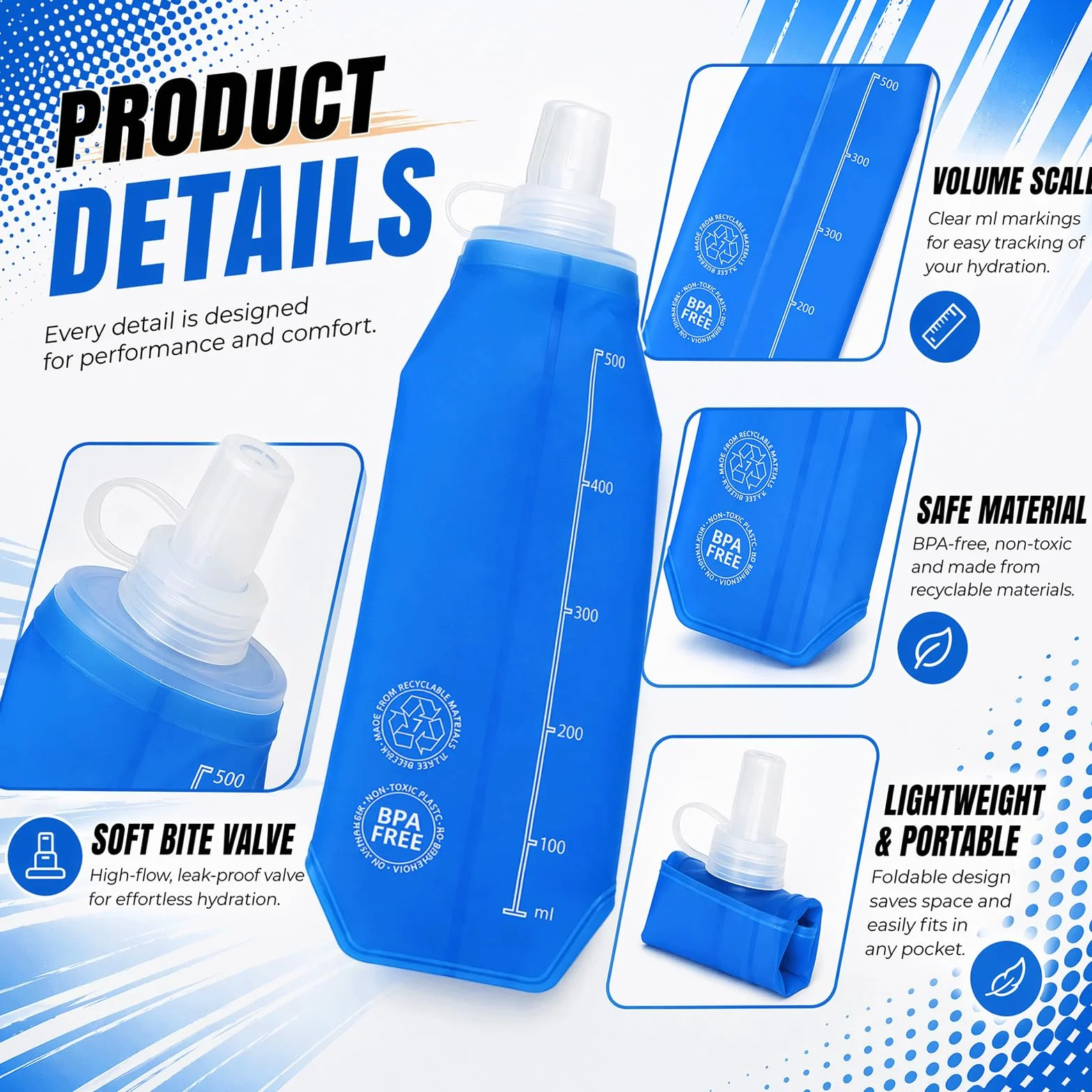 Chaleco Hidratación Trail Running con Soft Flask 500ml, Mochila Ligera Transpirable Reflectante para Hombre Mujer Maratón