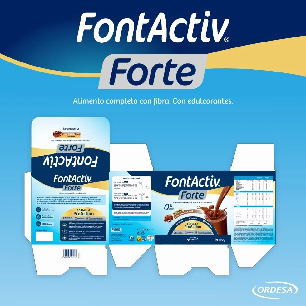 FontActiv Forte ProAction Chocolate | 14 Sobres | Suplemento Nutricional con Fibra para Adultos - 0% Azúcares añadidos