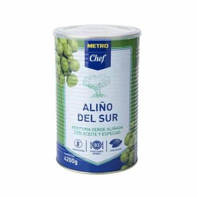 ACEITUNAS ALIÑOS DEL SUR CHEF (SABROSAS ACEITUNAS ALIÑADAS CON RECETAS TRADICIONALES) ((PESO NETO 4200g (PESO ESCURRIDO 2500), 1 LATA)