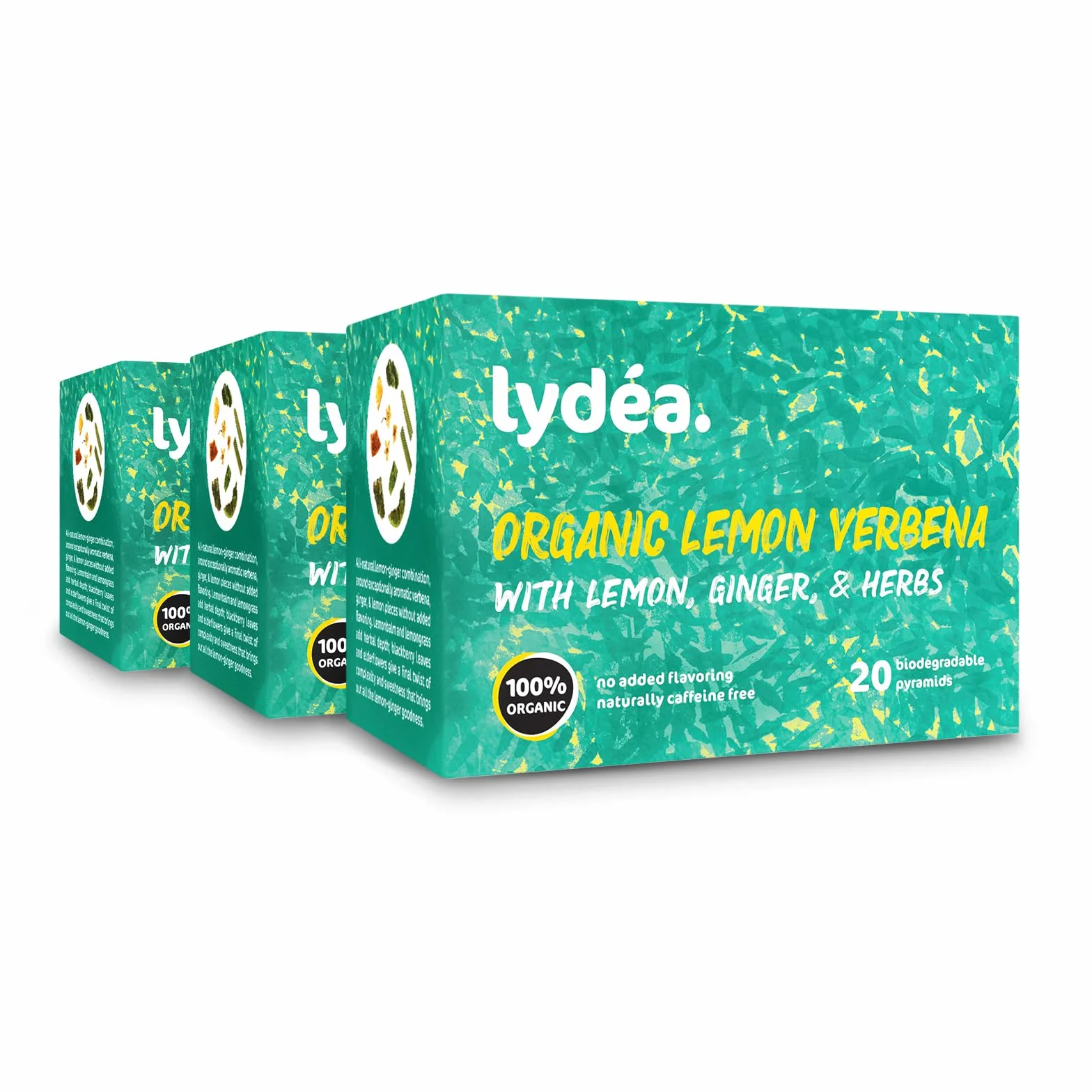 lydéa Lydea - Té de hierbas orgánicas, verbena de limón con limón, jengibre y hierbas, 60 pirámides, paquete de 3 [3 x 20 pirámides]