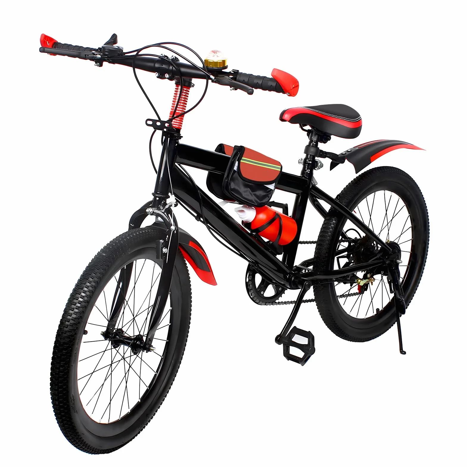 Bicicleta de montaña 20 pulgadas niños roja marco acero carbono doble freno