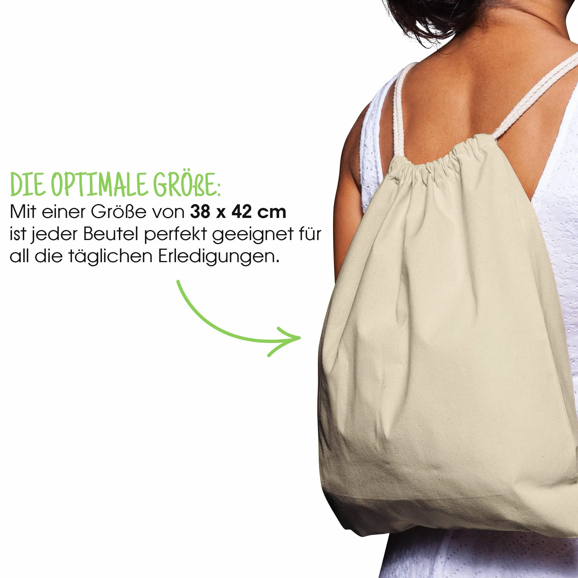 Bolsa de algodón OEKO-TEX® 38x42cm mochila deporte gimnasia compras 10 piezas