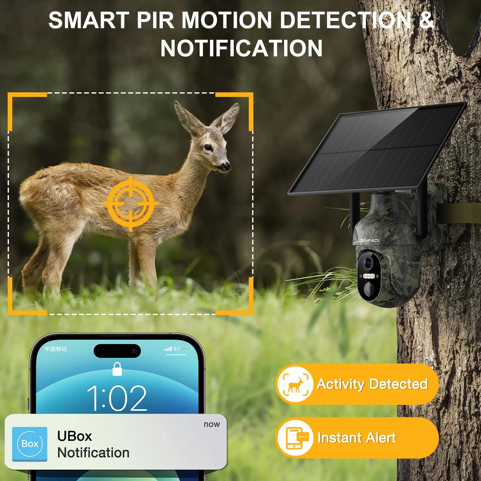 LEMNOI 4G LTE Cámara Caza Solar con Tarjeta SIM, Vigilancia Exterior, Visión Nocturna Color Starlight, PTZ 360°, Audio Bidireccional, IP66