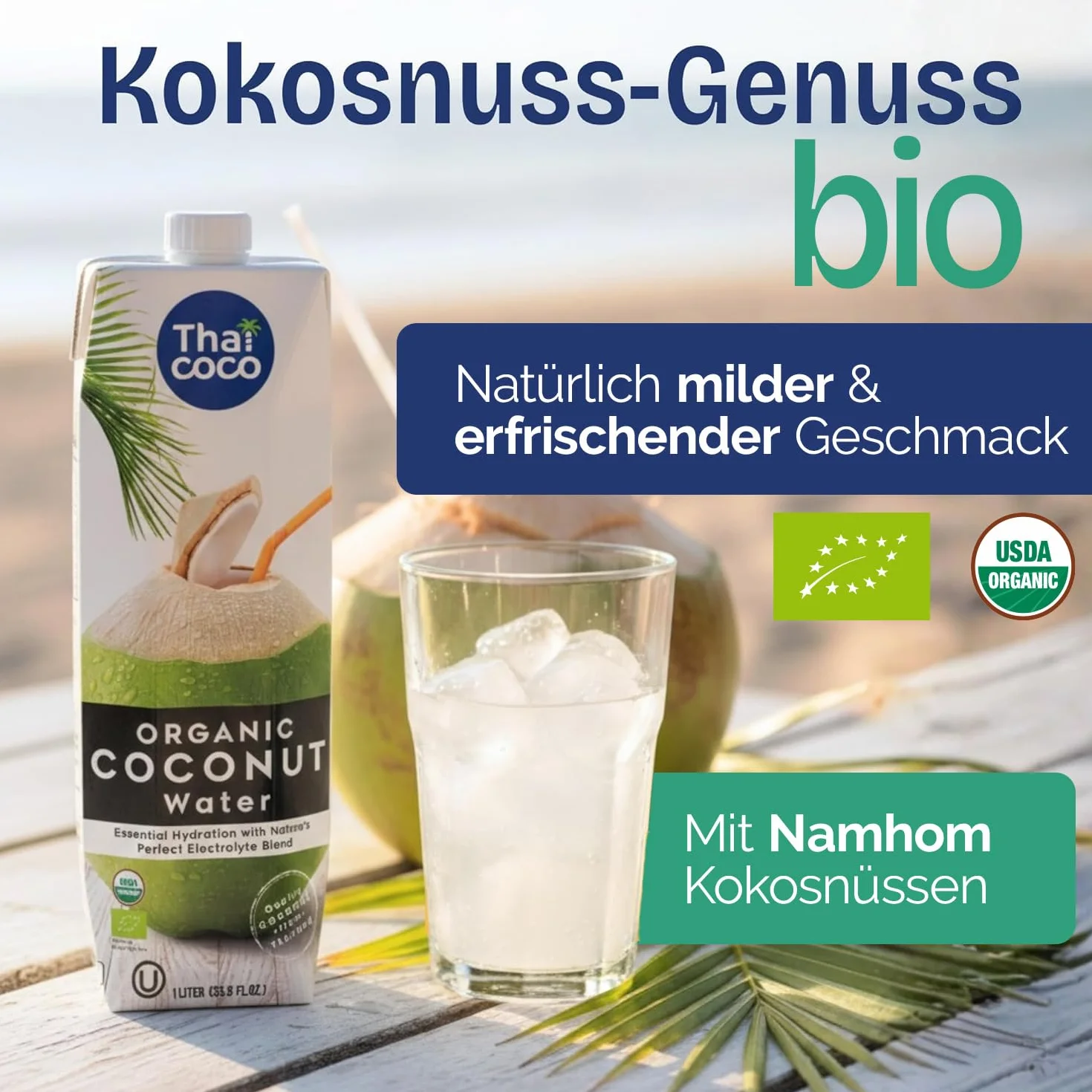 Thai Coco agua de coco 100% ecológica refresco natural Tailandia sin azúcar Tetra Pak 6x1 l