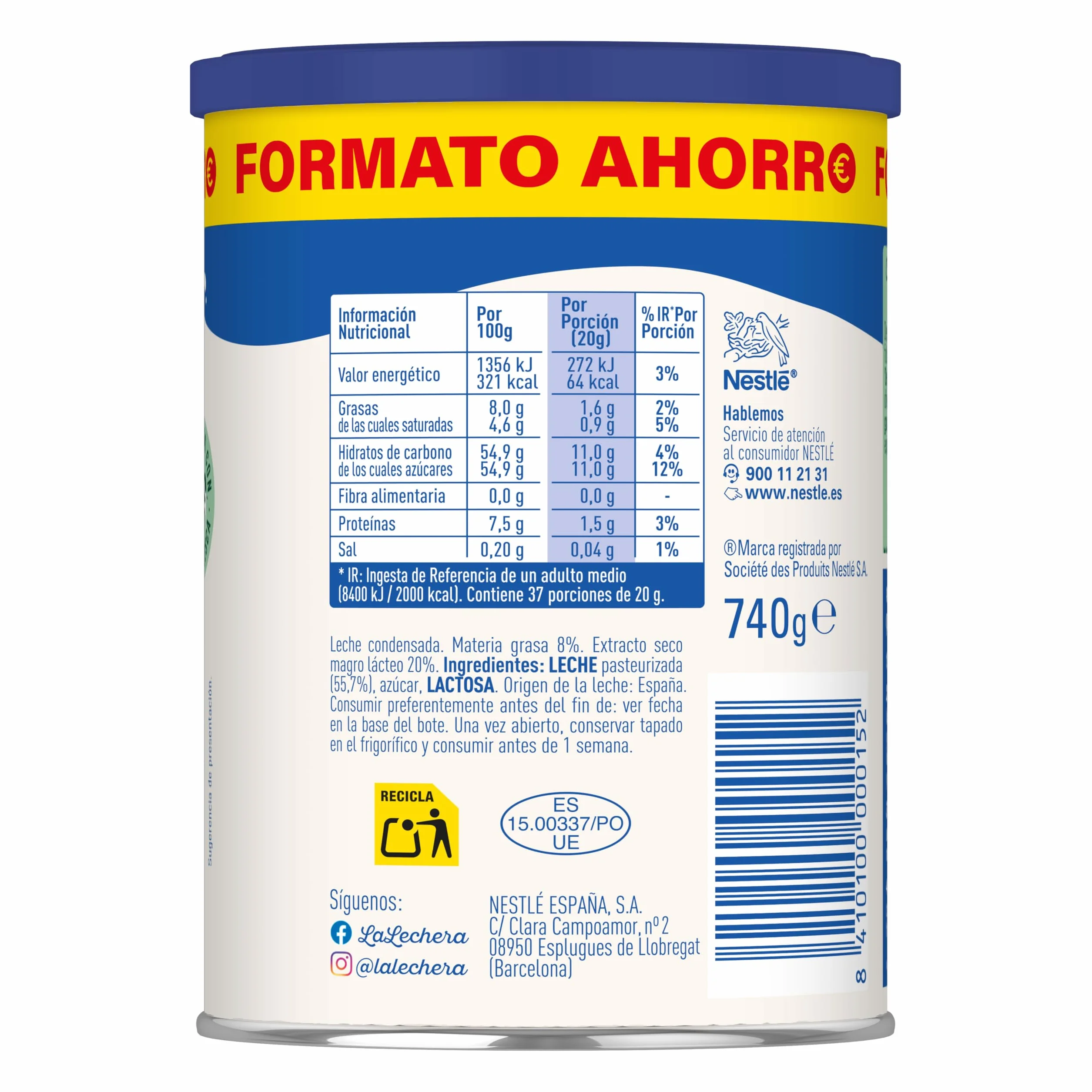 Nestlé La Lechera Leche Condensada Original Entera Abre Fácil 740 g Paquete 12