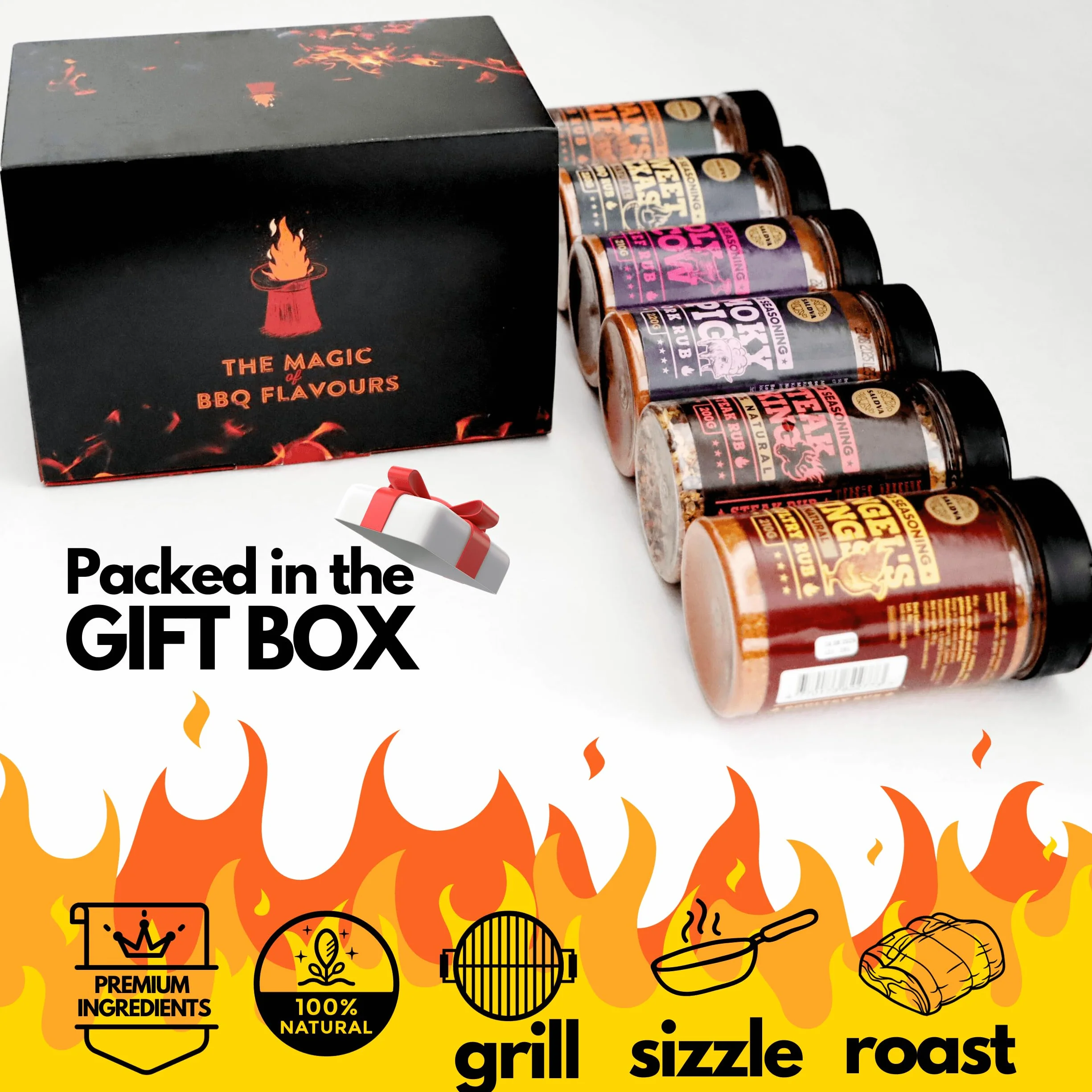Meat Lovers BBQ Rub Gift Set - Holy Cow, Angel's Wings, Smoky Pig, Sweet Texas, Steak King & Adam's Ribs BBQ Rubs Pack of 6