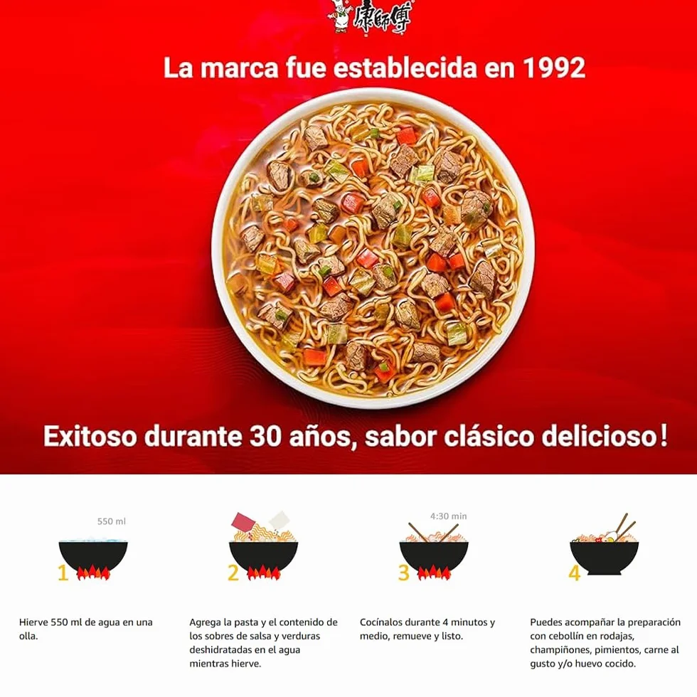 Pack 24 Ramen Fideos Instantáneos Sabor Ternera - Instant Noodle Tallarines