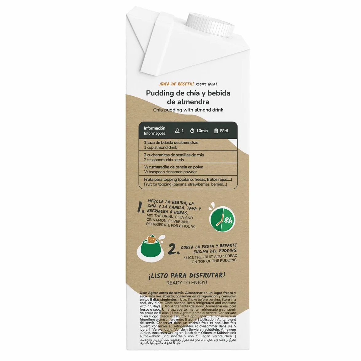 PLANETA HUERTO | Pack 6x Bebida de Almendra Ecológica 1L, 100% Vegetal, Sin Lactosa, Con Grasas Saludables, Fuente de Fibra - Bebida de Avena Ideal para Veganos, Desayunos, Batidos y Cocina Natural
