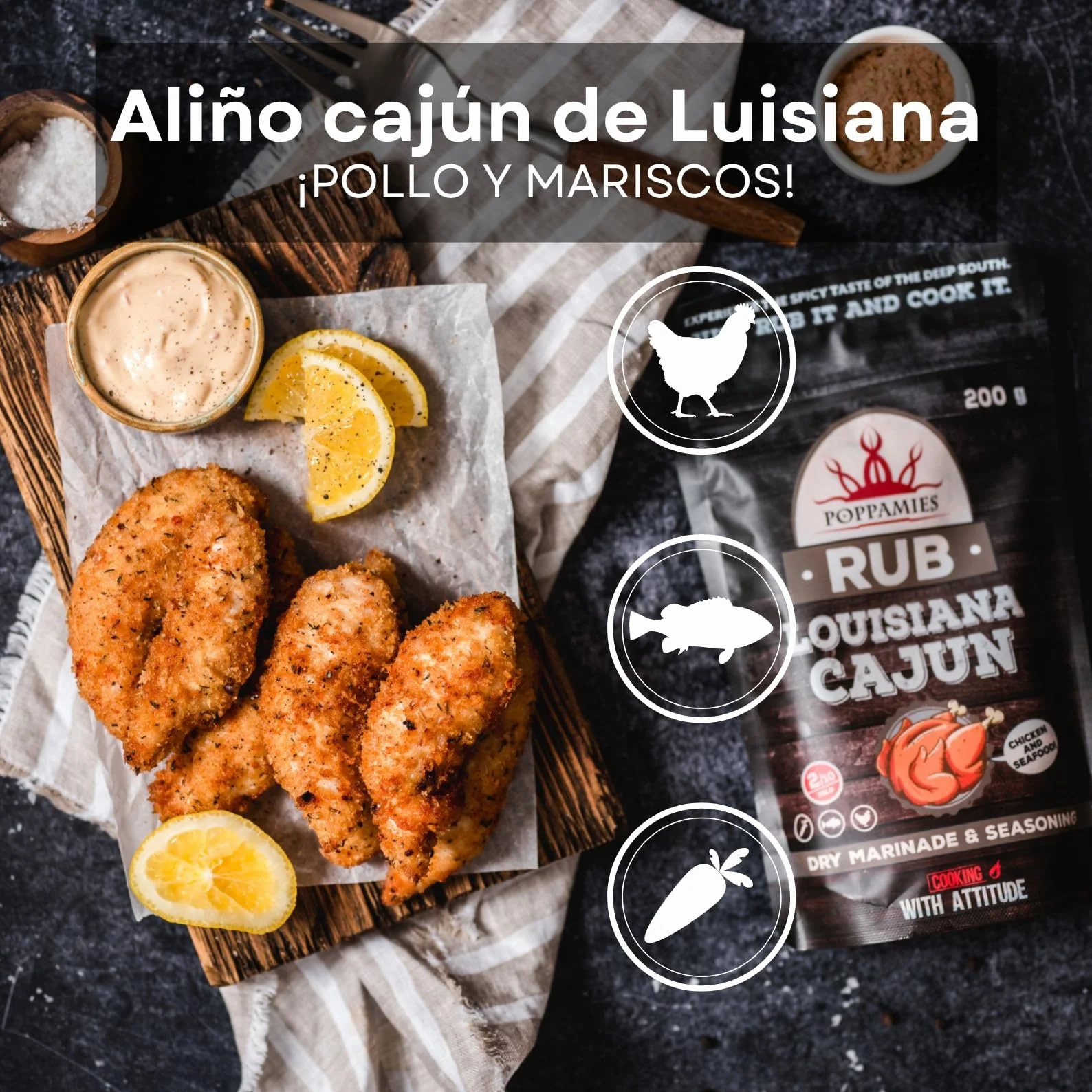 Poppamies Louisiana Sazonador Cajun - Adobo Seco y Condimento perfecto para Pescado, Verduras - Pollo, Ideal para parrilla - Paquete Grande (200 g)