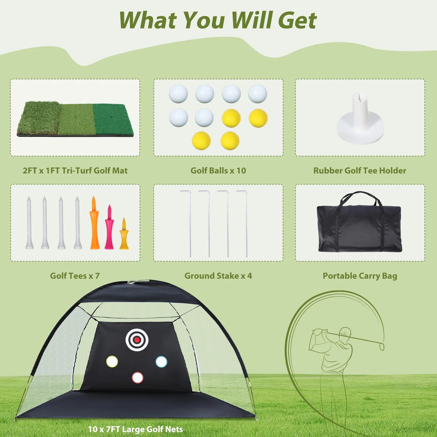 Golf Practice Net with Hitting Mat for Indoor Outdoor Backyard Driving Chipping