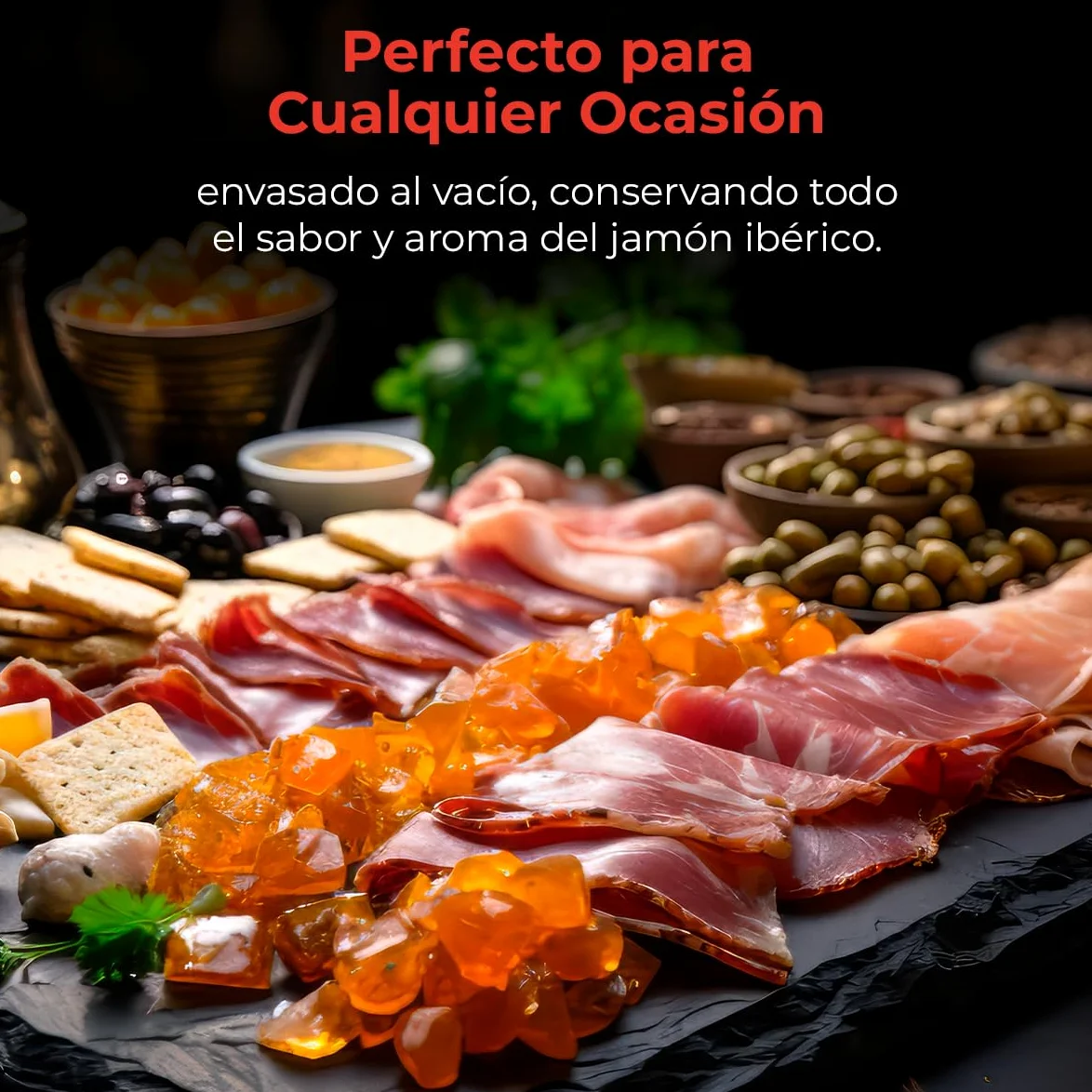 EIbérico - Jamón de Cebo Ibérico 50% Raza Ibérica – Loncheado al Vacío para Mayor Frescura – Sabor Tradicional y Gourmet – Producto Español (Pack 5 Sobres)