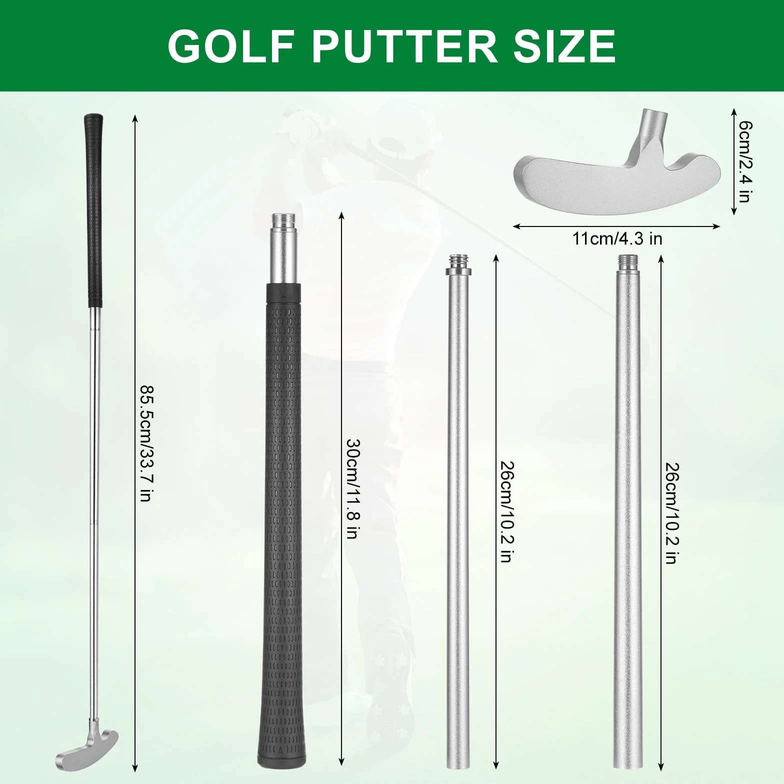 Putter de Golf Desmontable 85CM, Empuñadura Antideslizante TPE, Cabeza Aleación Zinc, para Zurdos y Diestros