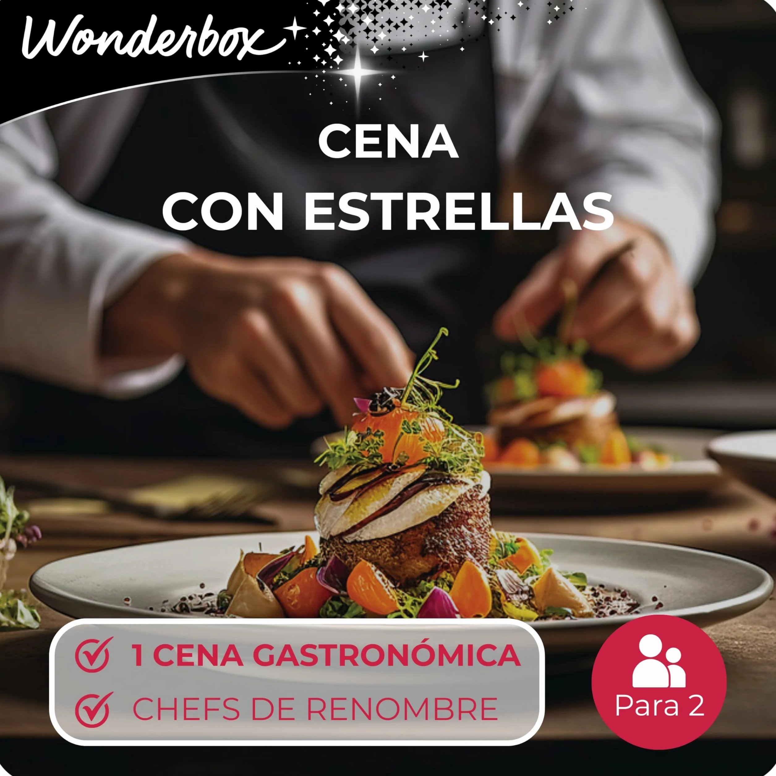 WONDERBOX - Caja Regalo - Cena con Estrellas - 1 Cena gastronómica para 2 Personas a Elegir Entre 55 restaurantes - Ideas Regalo Hombre Mujer Pareja Original