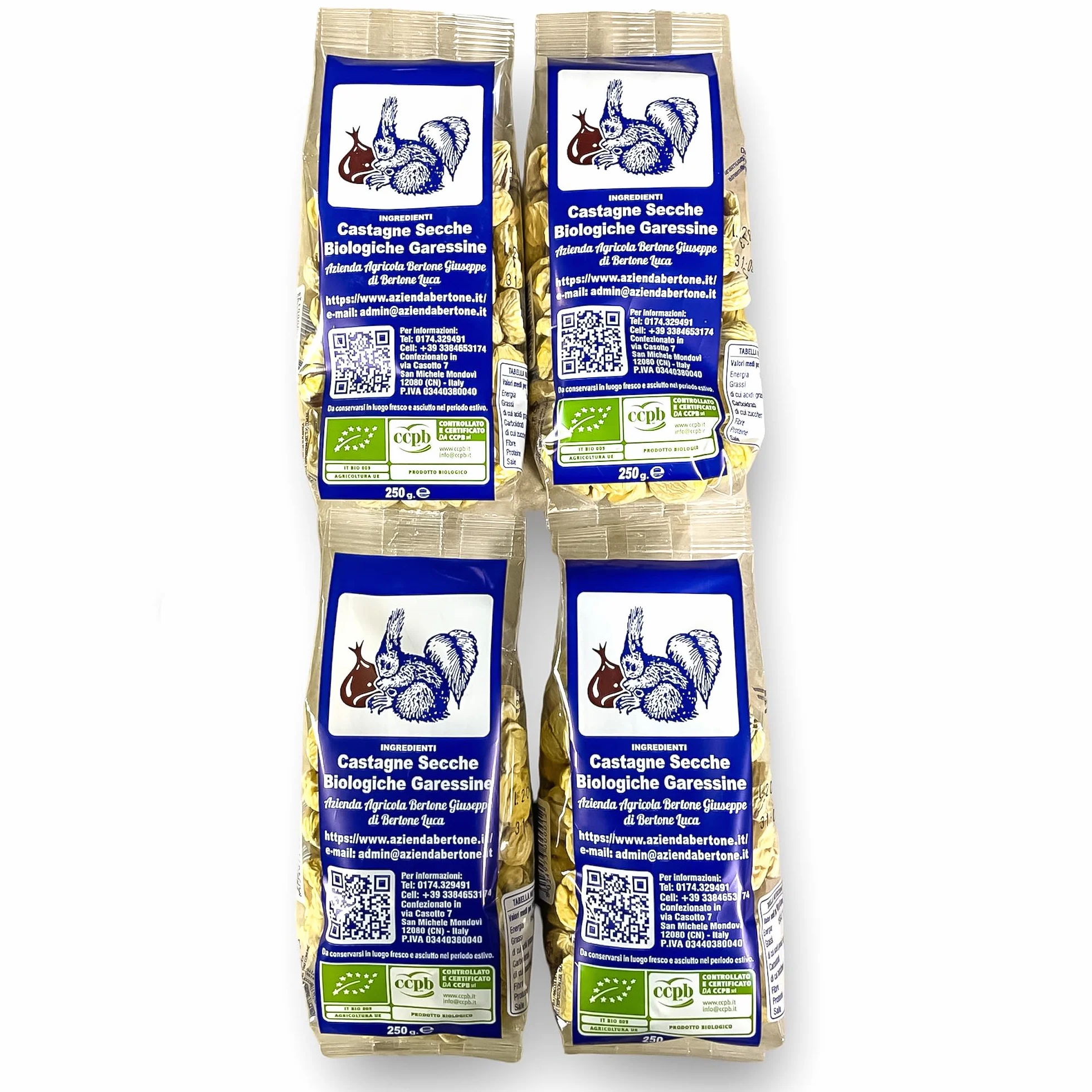 Castañas Secas Garessine Italiano Orgánico (1 Kg - 4 paquetes de 250g)