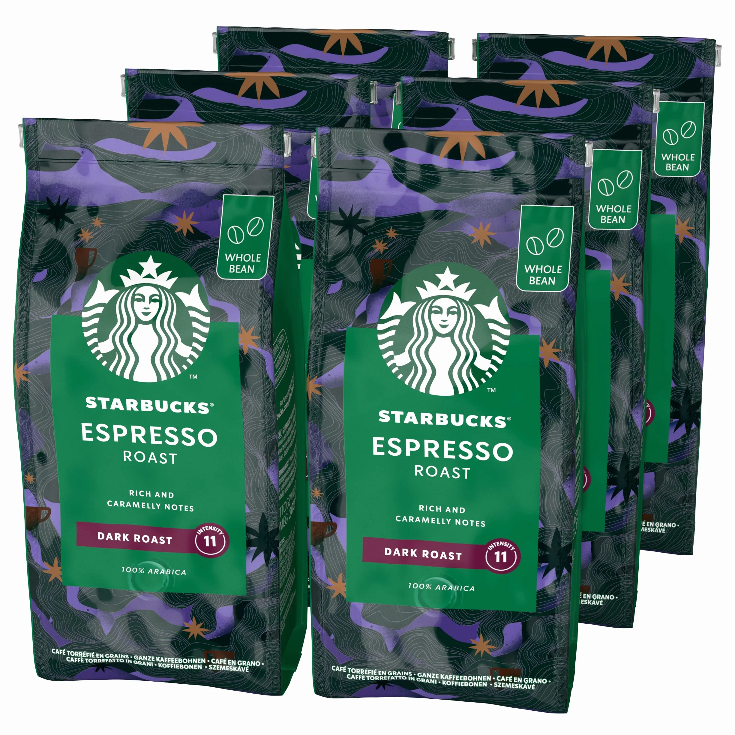 STARBUCKS Espresso Roast Café De Grano Entero De Tostado Intenso, 200g (Paquete de 6)