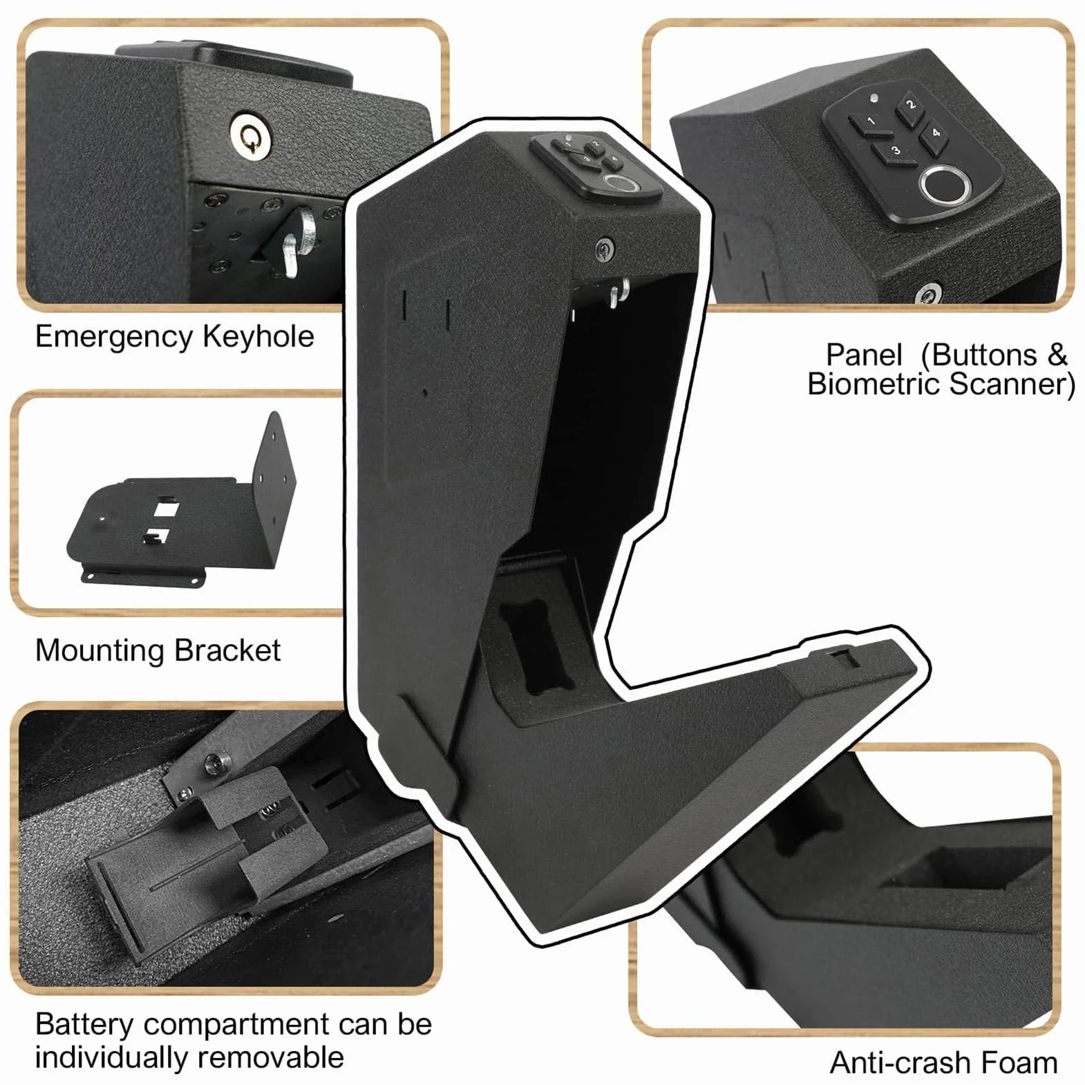Caja Fuerte Biométrica para Armas con Huella Dactilar - Acceso Rápido, Desplegable para Pistolas