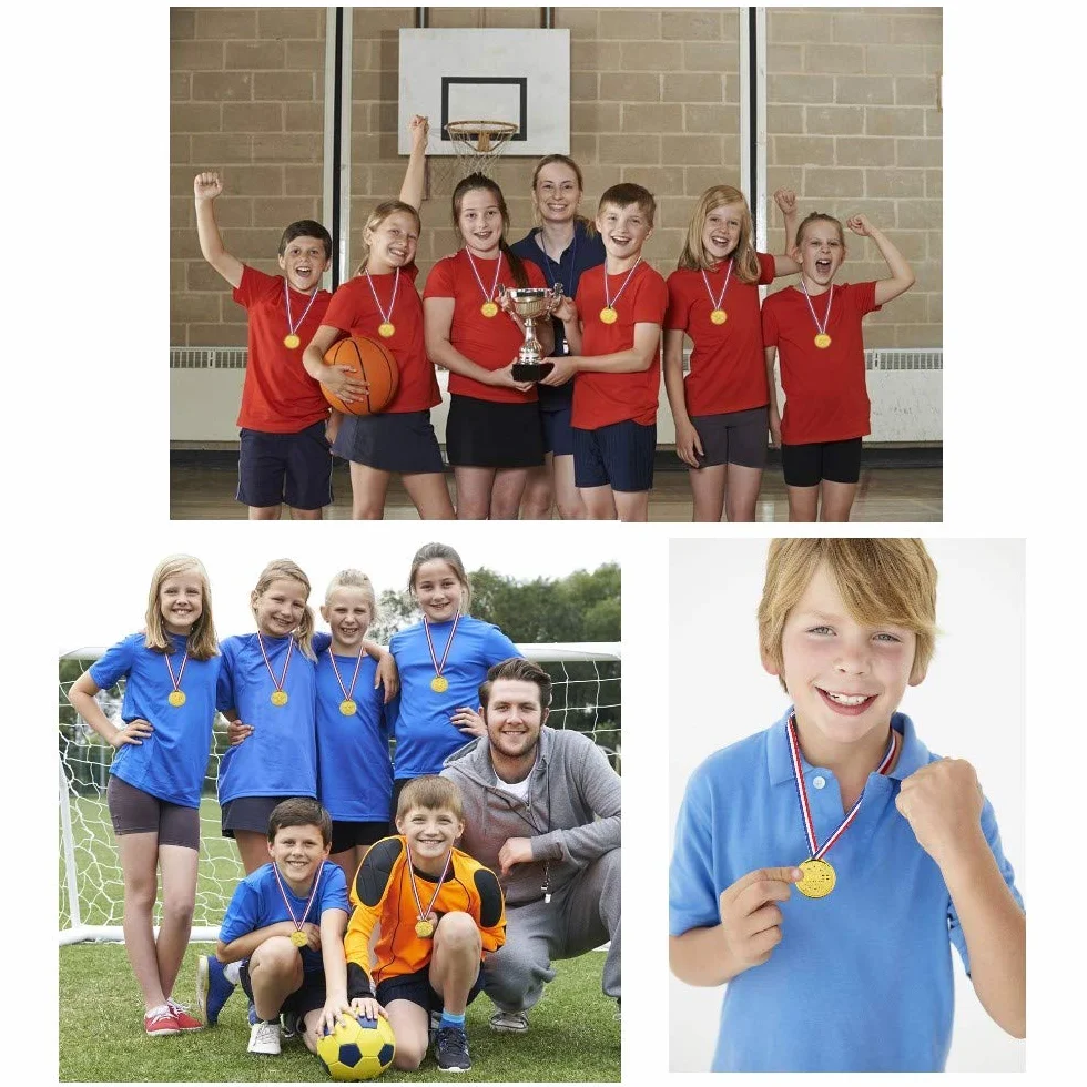 Medallas doradas de plástico con cintas para niños