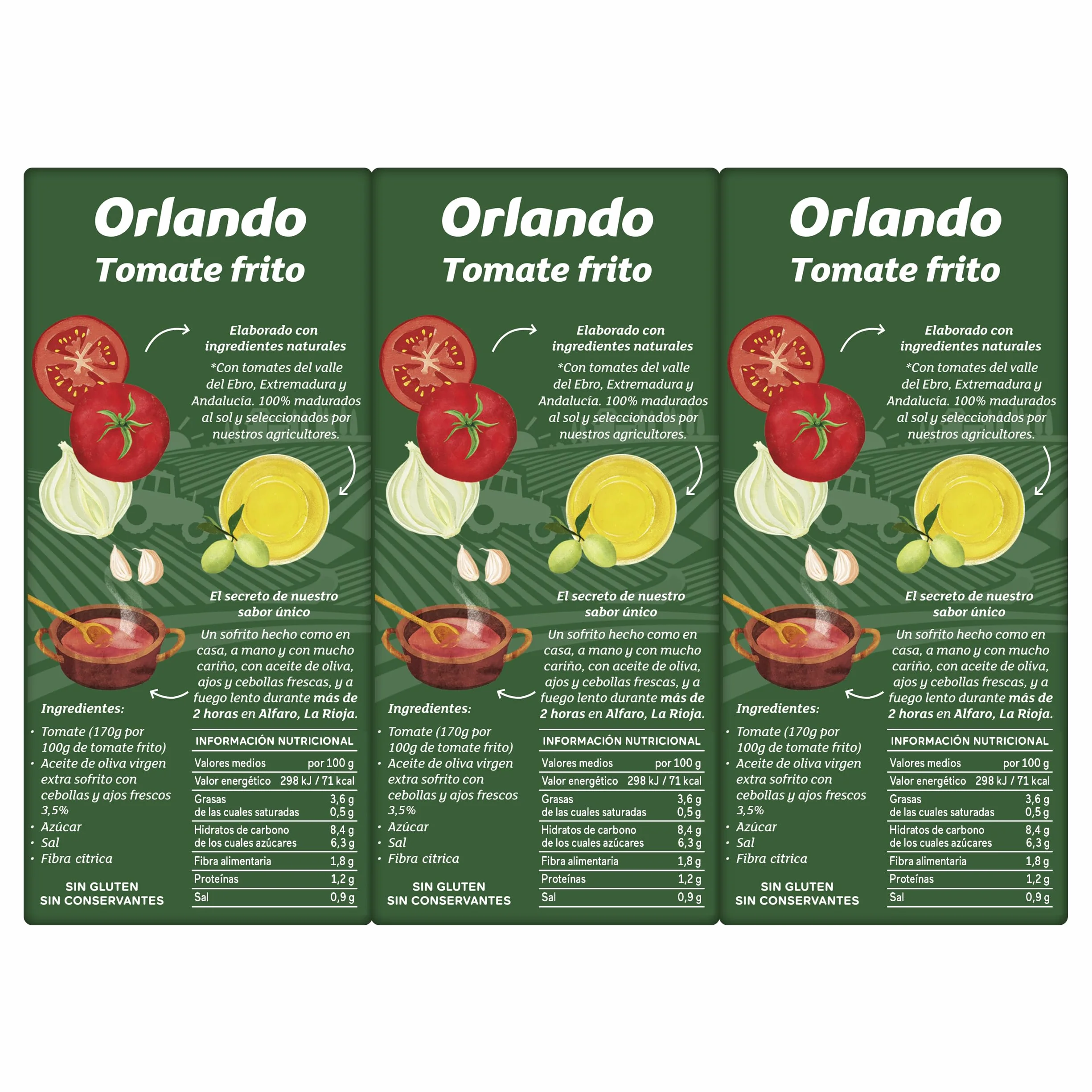 Orlando Tomate Frito Aceite de Oliva Virgen Extra Brik Pack 3 x 350g