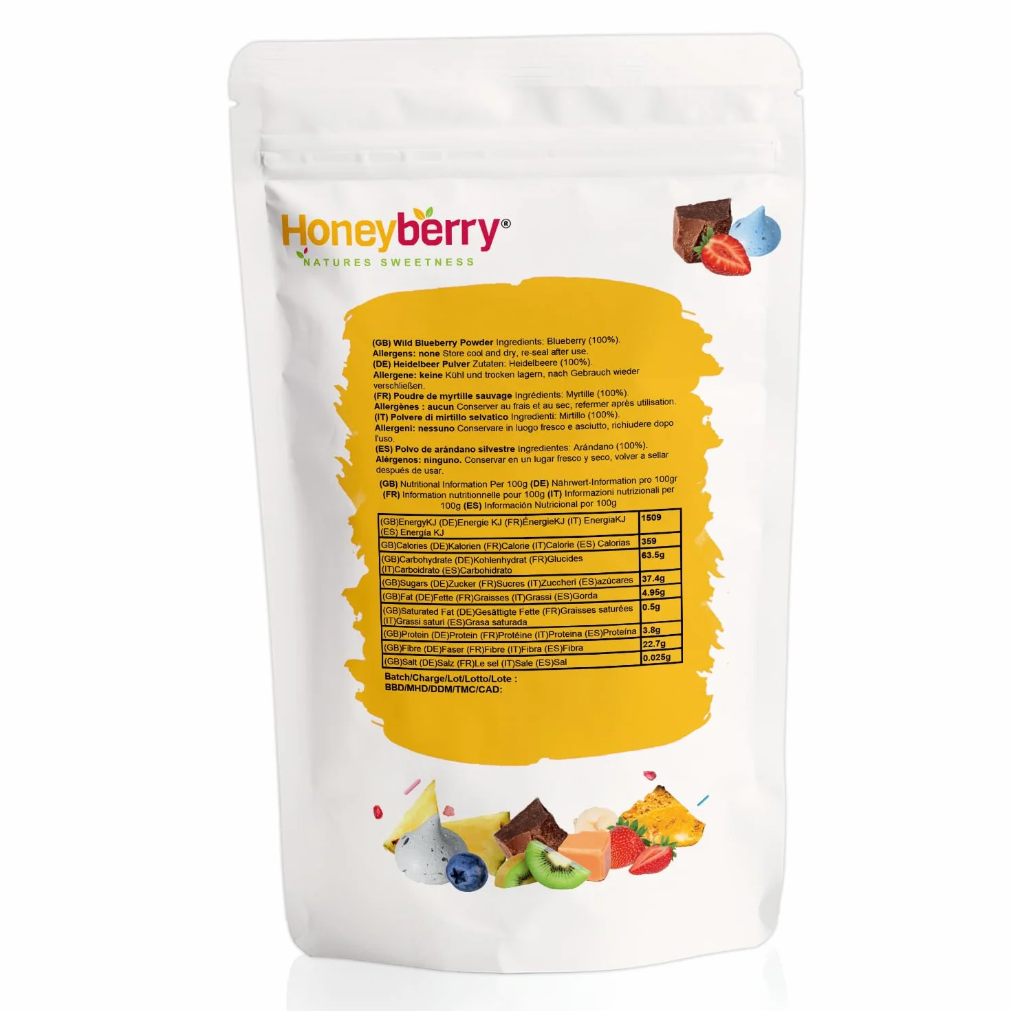 Polvo de Arándanos Silvestres Liofilizados 500g - Fruta Liofilizada en Polvo - Polvo de Arándanos Azules sin Azúcar - Colorante Natural Azul-Violeta - Para Repostería, Batidos, Yogur y Postres