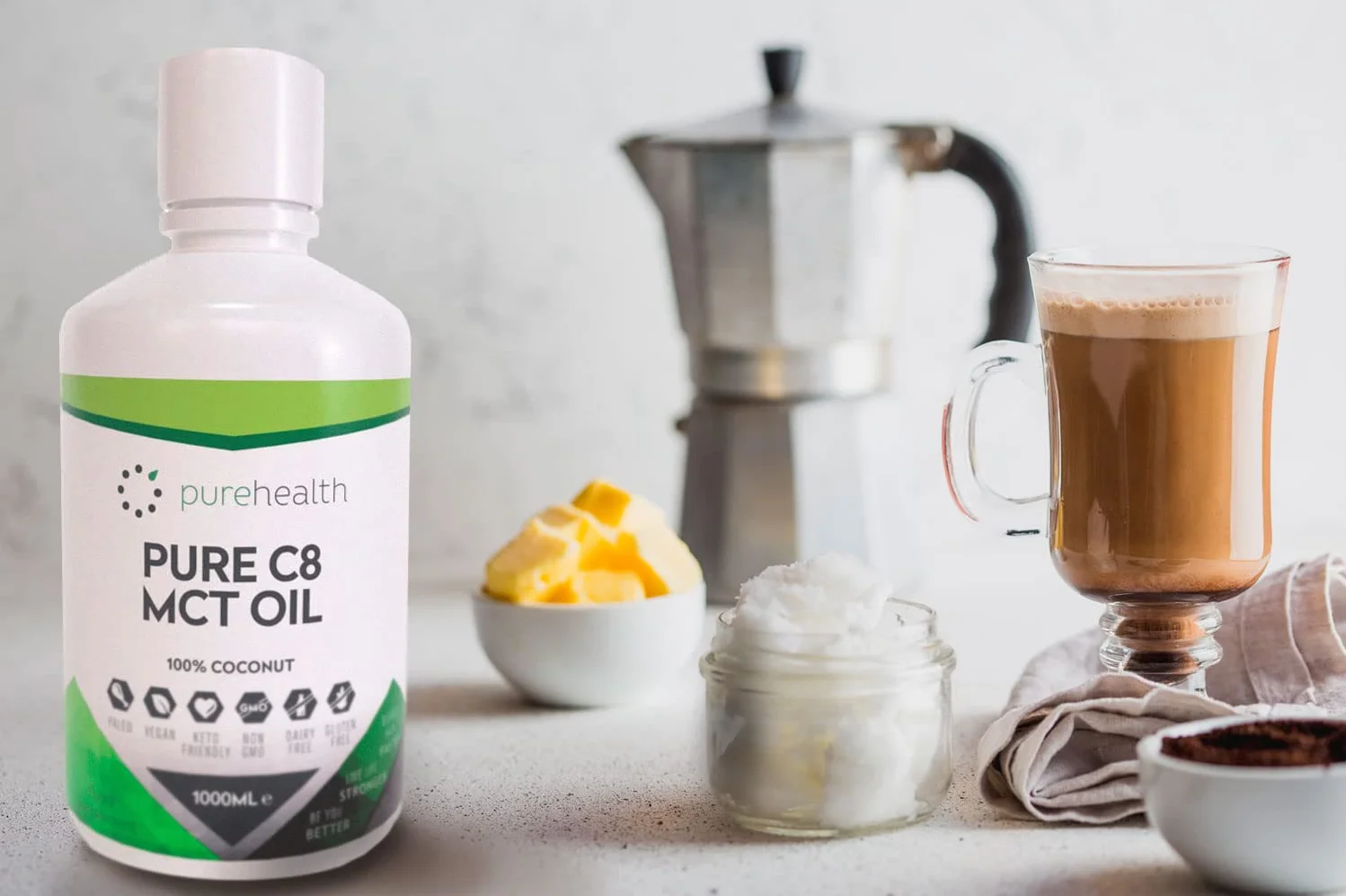 100% Aceite de coco C8 MCT | Pureza de 99% | Ácido Caprílico Puro C8 | NON_GMO | 1000ML | Paleo | Cetogénica | Vegana | Sin gluten | Sin BPA (1000ml Coco C8)