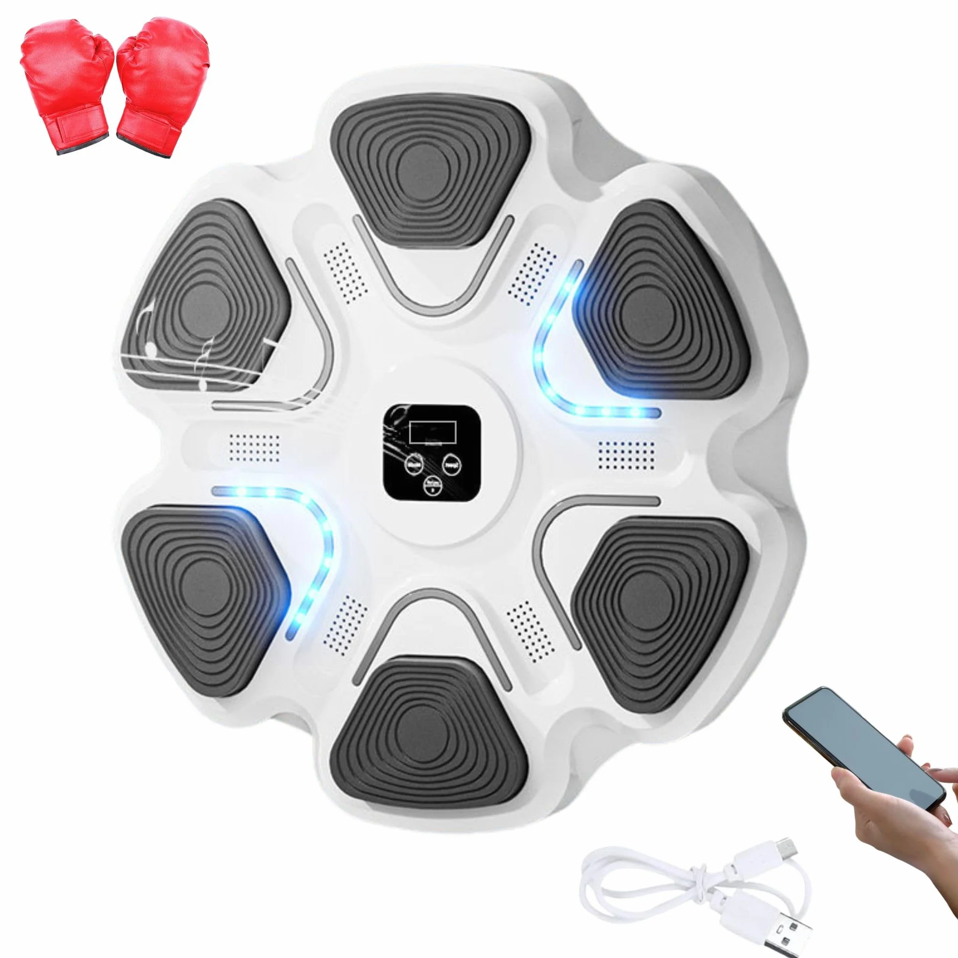 Máquina de Entrenamiento de Boxeo Musical con LED, Bluetooth, 9 Modos, 37x37 cm