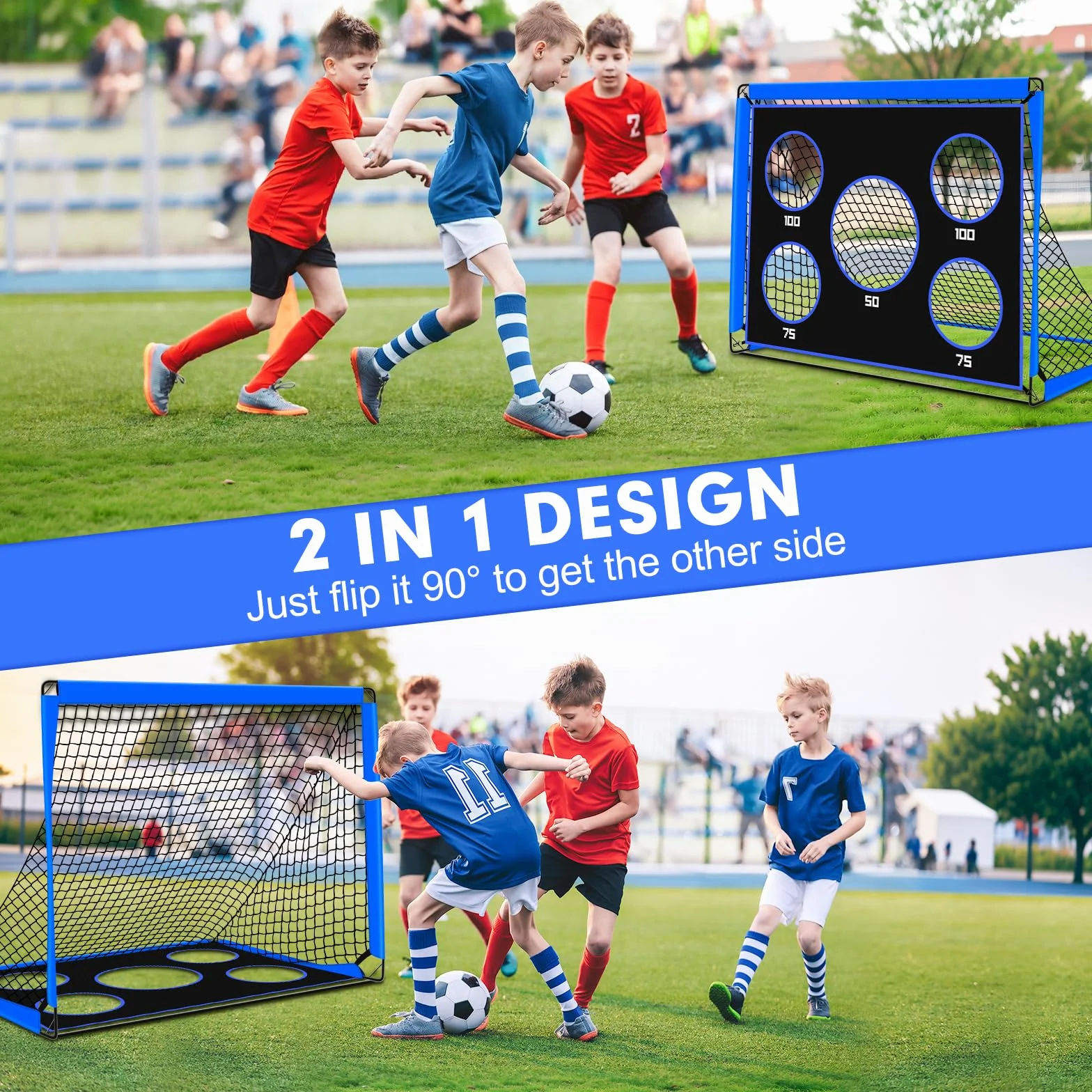 Portería de Fútbol 2 en 1 Pop Up para Niños con Bolsa de Transporte, Entrenamiento de Fútbol Interior y Exterior
