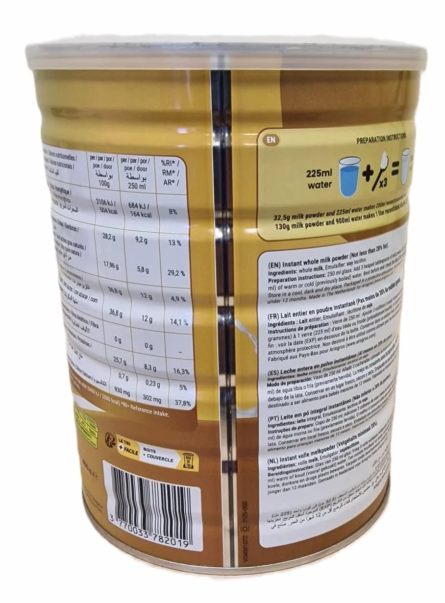 HELLO MILK 900g (Arisgros) - Leche en polvo entera instantánea (Instant Full Cream Milk Powder) min. 28% de grasa