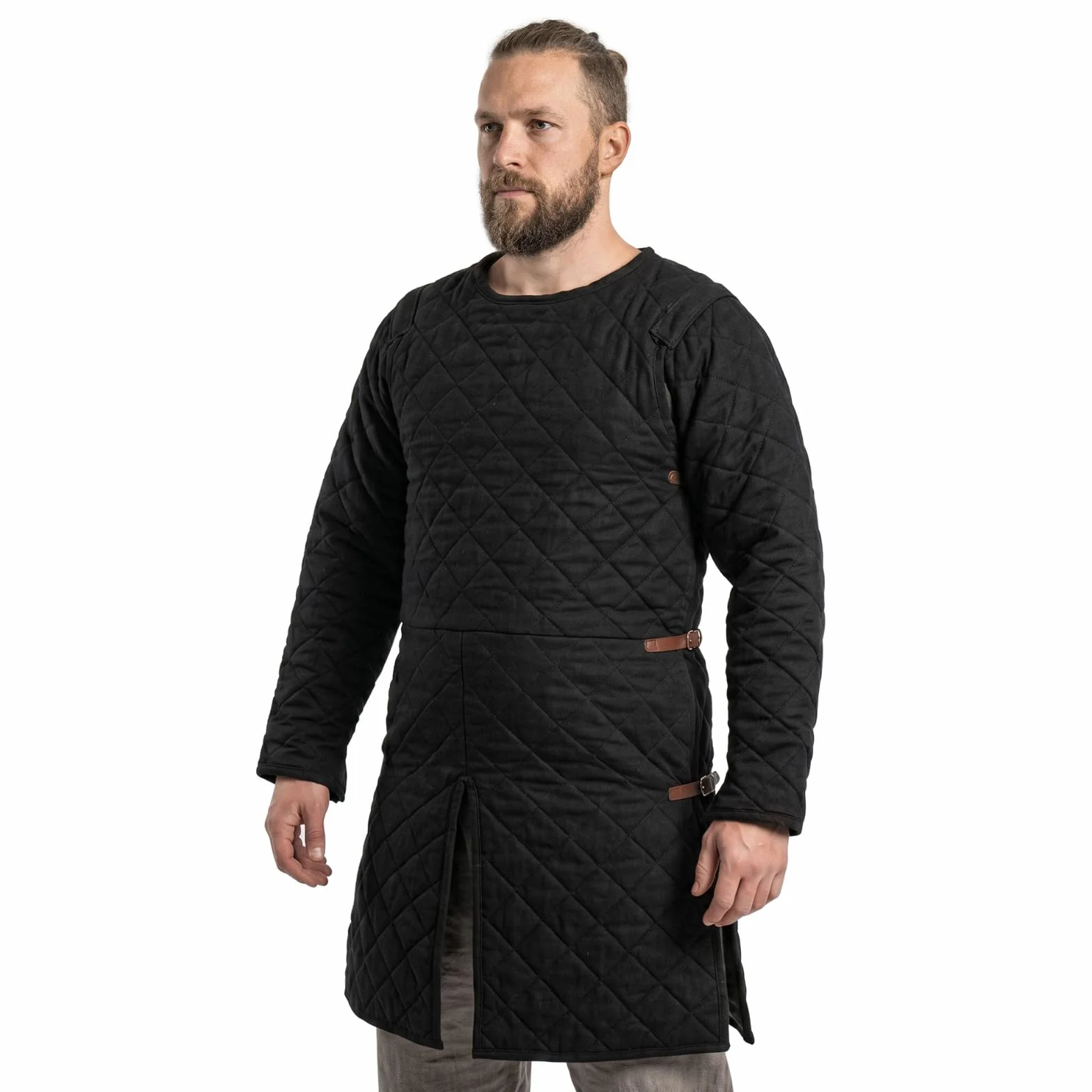 Medieval Gambeson acolchada manga completa dos capas LARP negro XXL
