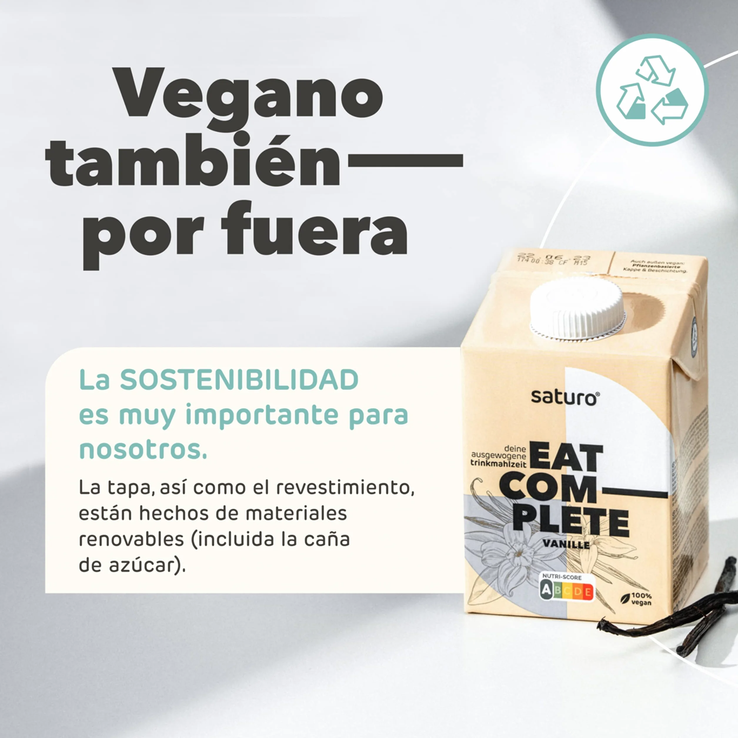 Saturo Batido de Vainilla Sustituto de Comida | Comida para astronautas con proteínas y 500kcal | Vegano | Comida bebible con nutrientes esenciales | 6 x 500 ml