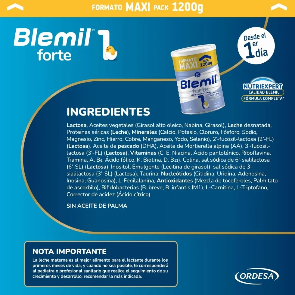 Blemil 1 Forte 1200g Leche de Inicio en Polvo para Lactantes Formato Ahorro