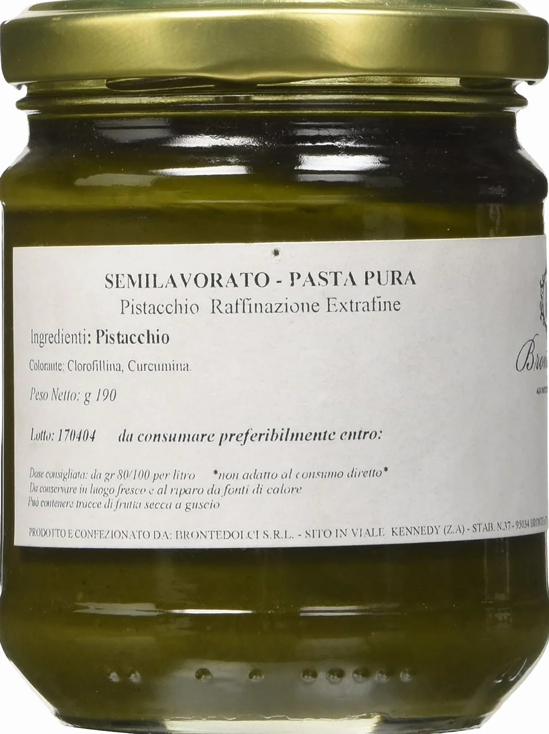 Brontedolci - 100% pura Pasta de Pistachos Verde crudos del Etna gr. 190