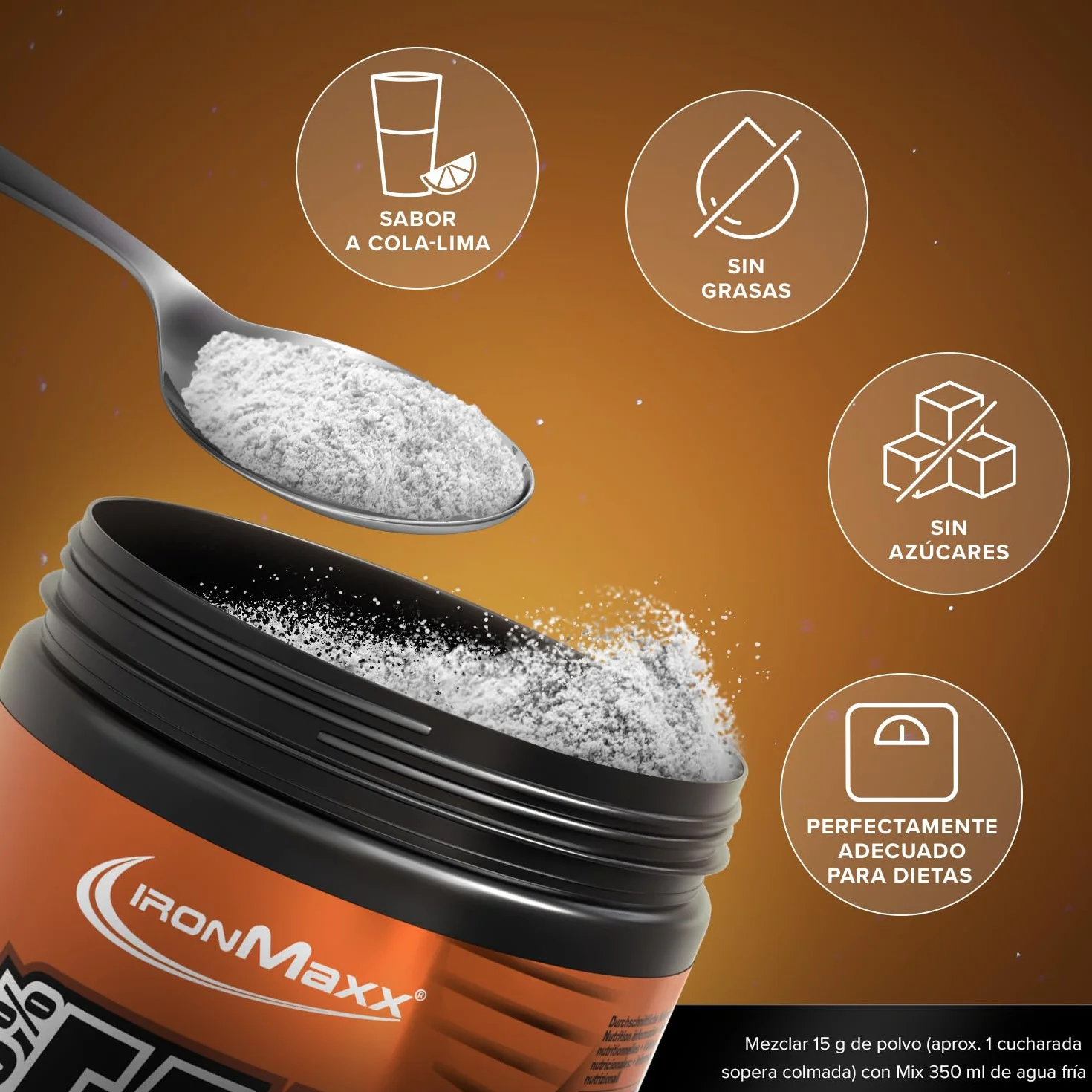 IronMaxx 100% EAAs Cero - Cola Lima bote de 500g | polvo de EAA, vegano y sin azúcares con todos los 8 aminoácidos esenciales | sabor afrutado, sin conservantes