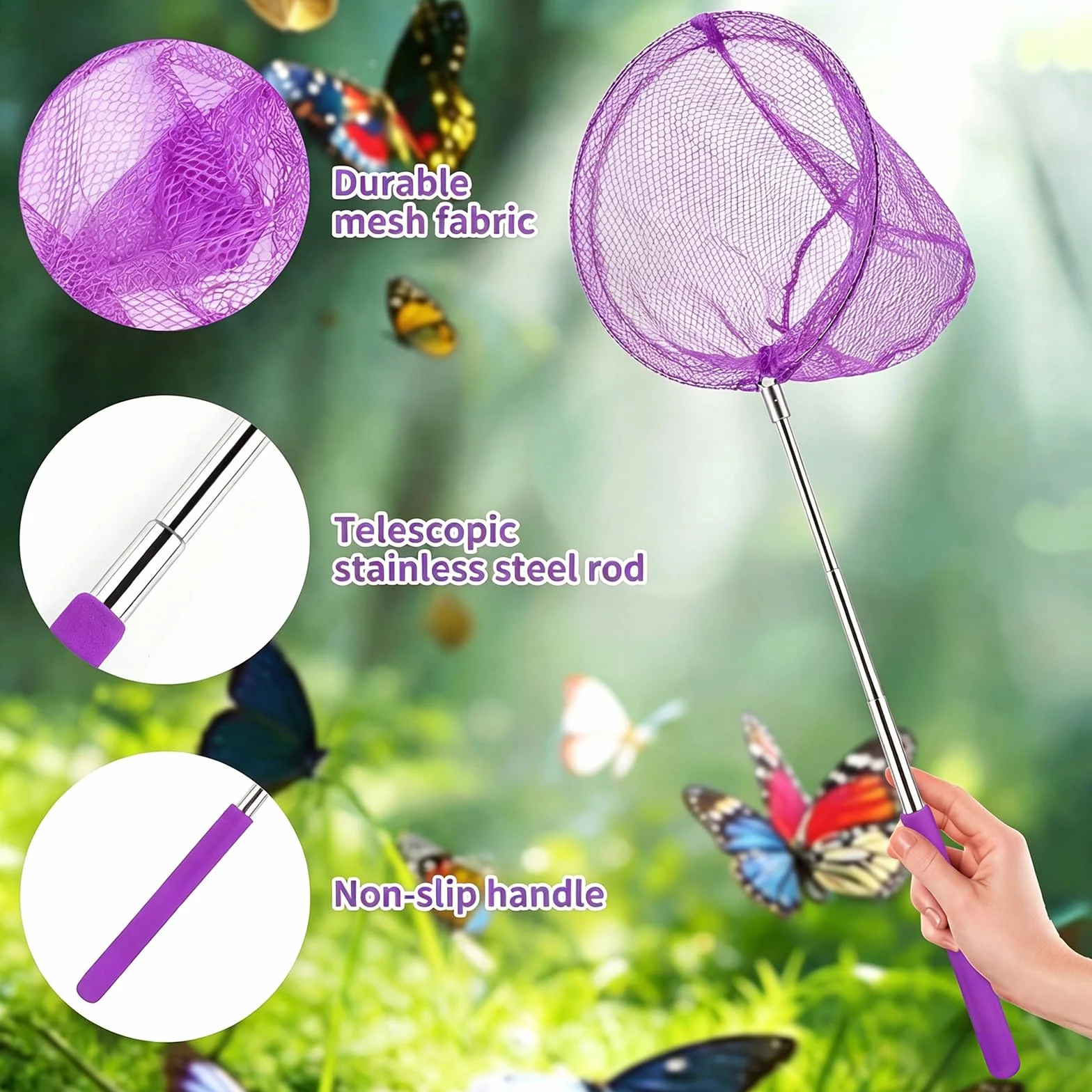 Redes Telescópicas de Mariposa de Acero Inoxidable 37-85 cm, 6 Piezas con Cubos Plegables