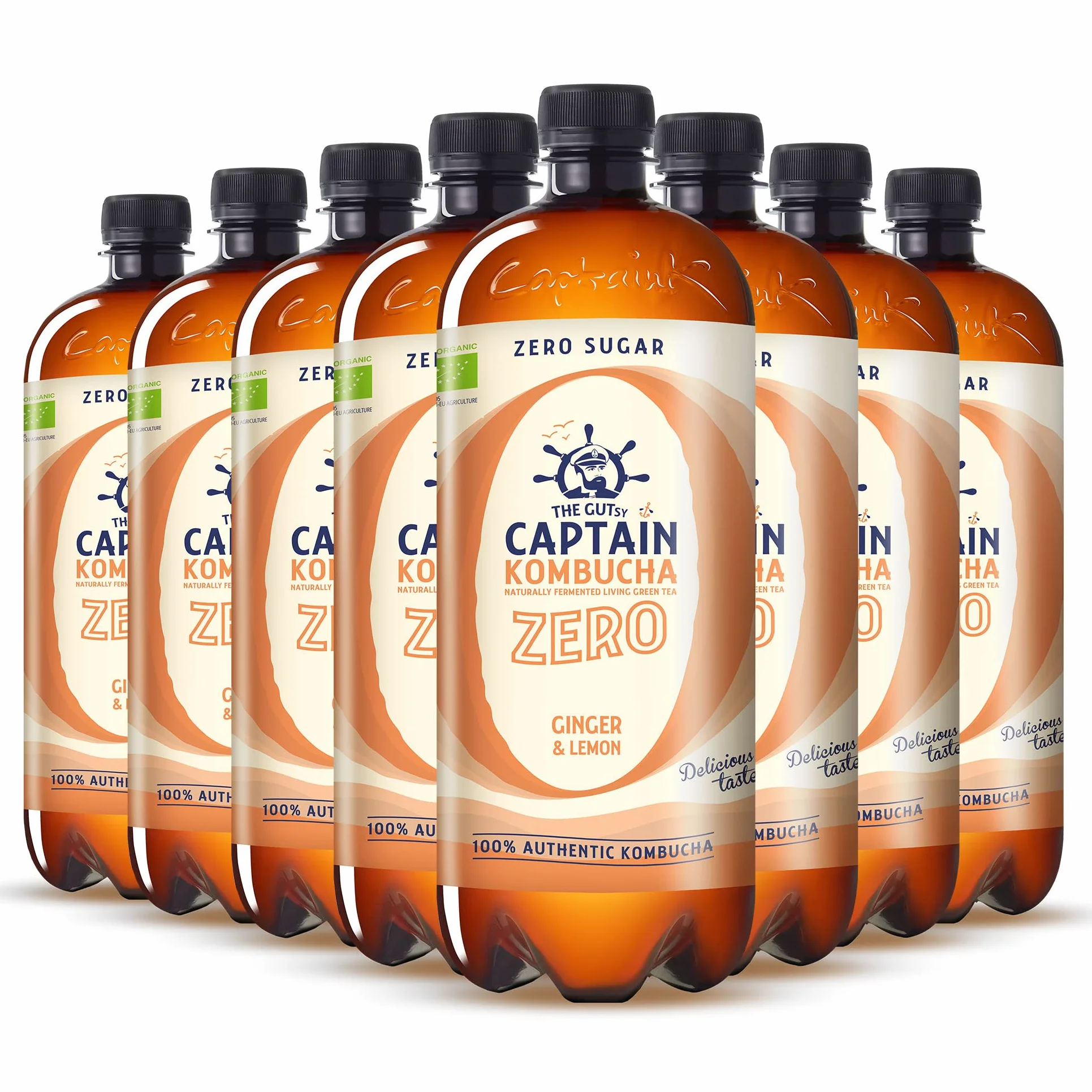 Gutsy Captain Kombucha ZERO 8x1l - Zero Sugar, Zero Calories - Bebida Probiótica Naturalmente Fermentada, Sin Pasteurizar, Vegan - 8 x 1000ml MixBox