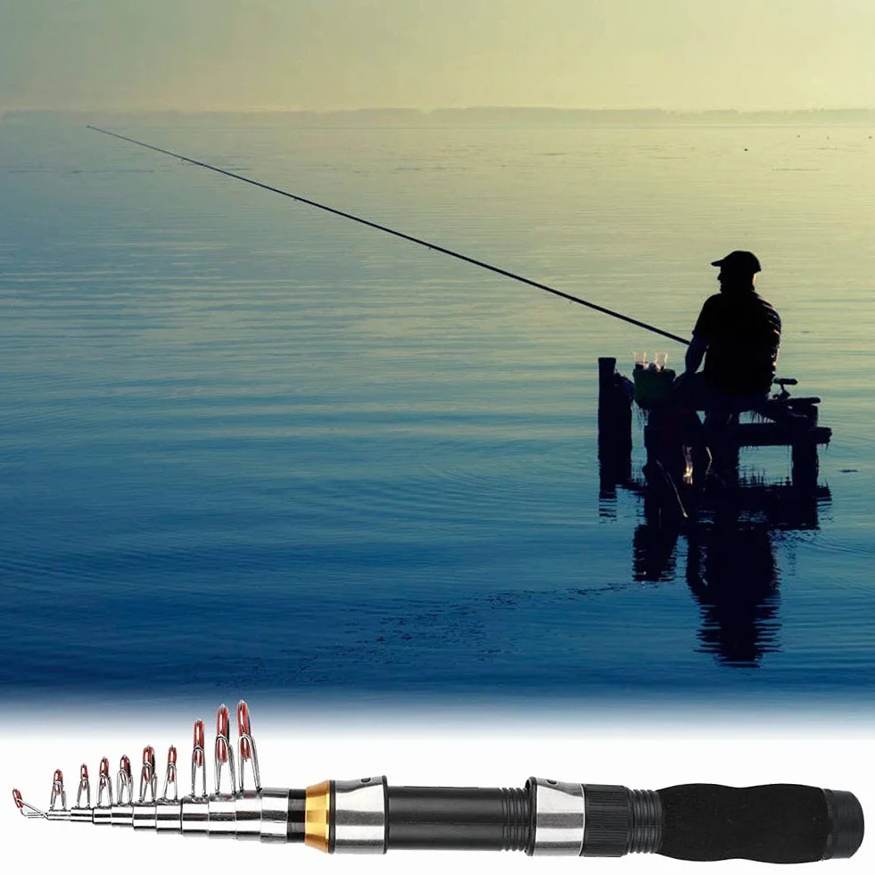 Alomejor Caña de Pesca Portátil Mar y Agua Dulce, Ultraligera con Carrete Integrado