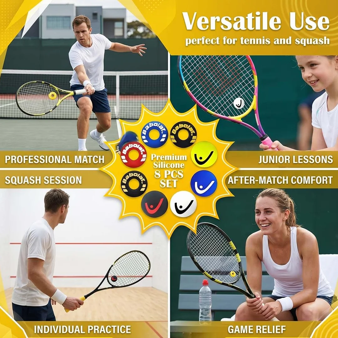 Amortiguador Raqueta Tenis Silicona Antivibrador 8 Piezas Accesorios Tenis Bádminton Squash