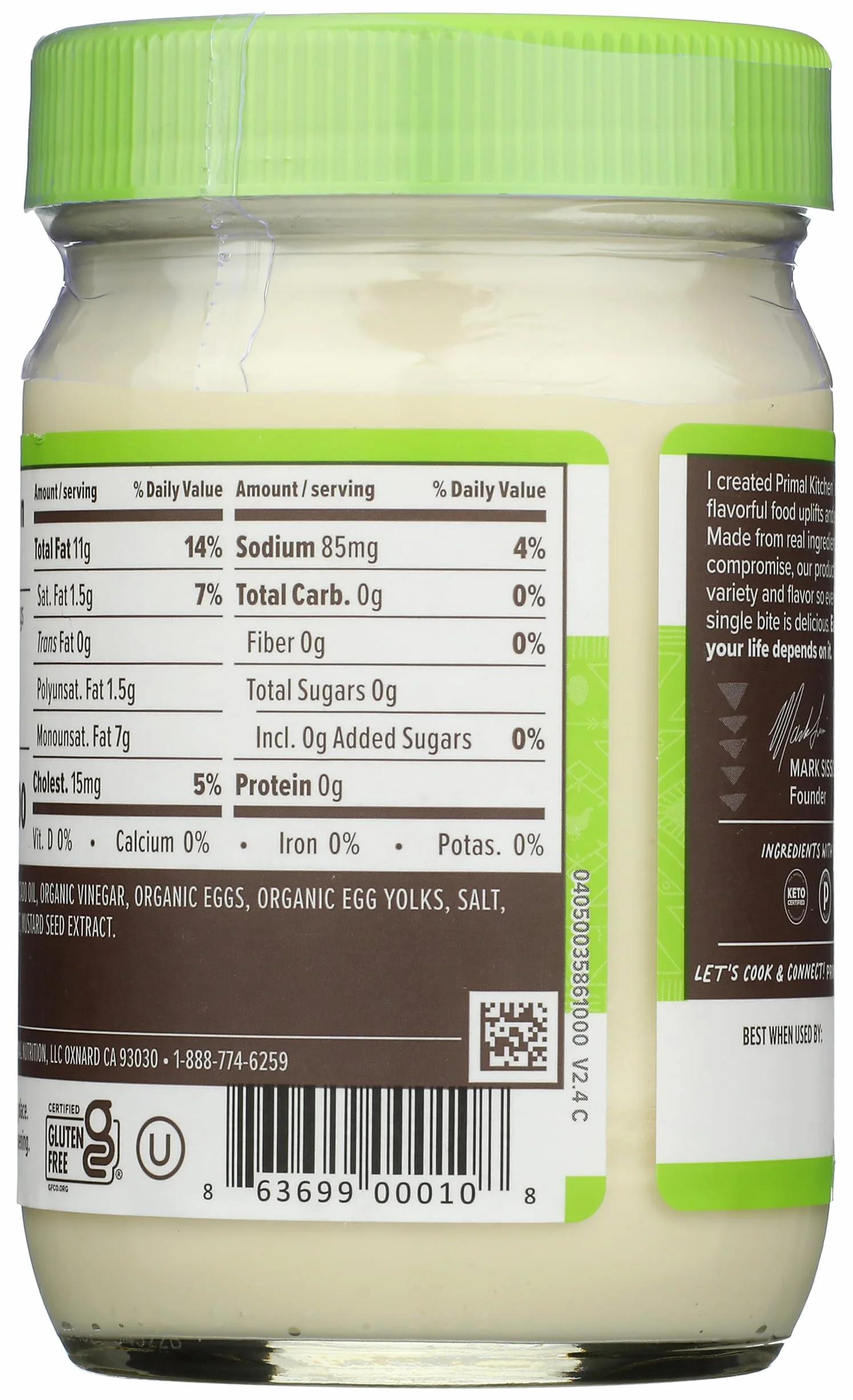 Primal Kitchen - Mayo hecho con aceite del aguacate - 12 oz.