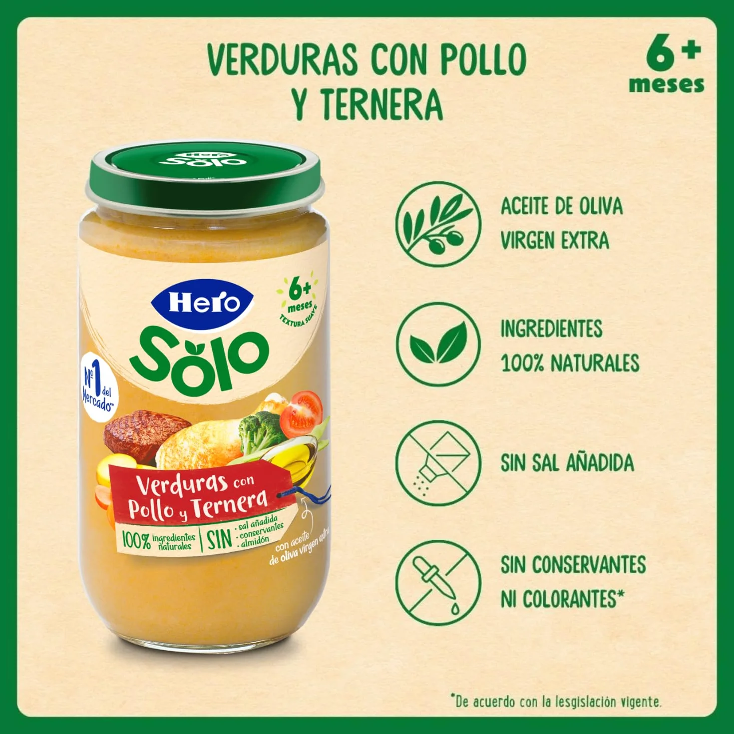 Hero Solo, Tarritos de Verduras con Pollo y Ternera, a partir de los 6 Meses, Baby, Pack de 12 x 235 g
