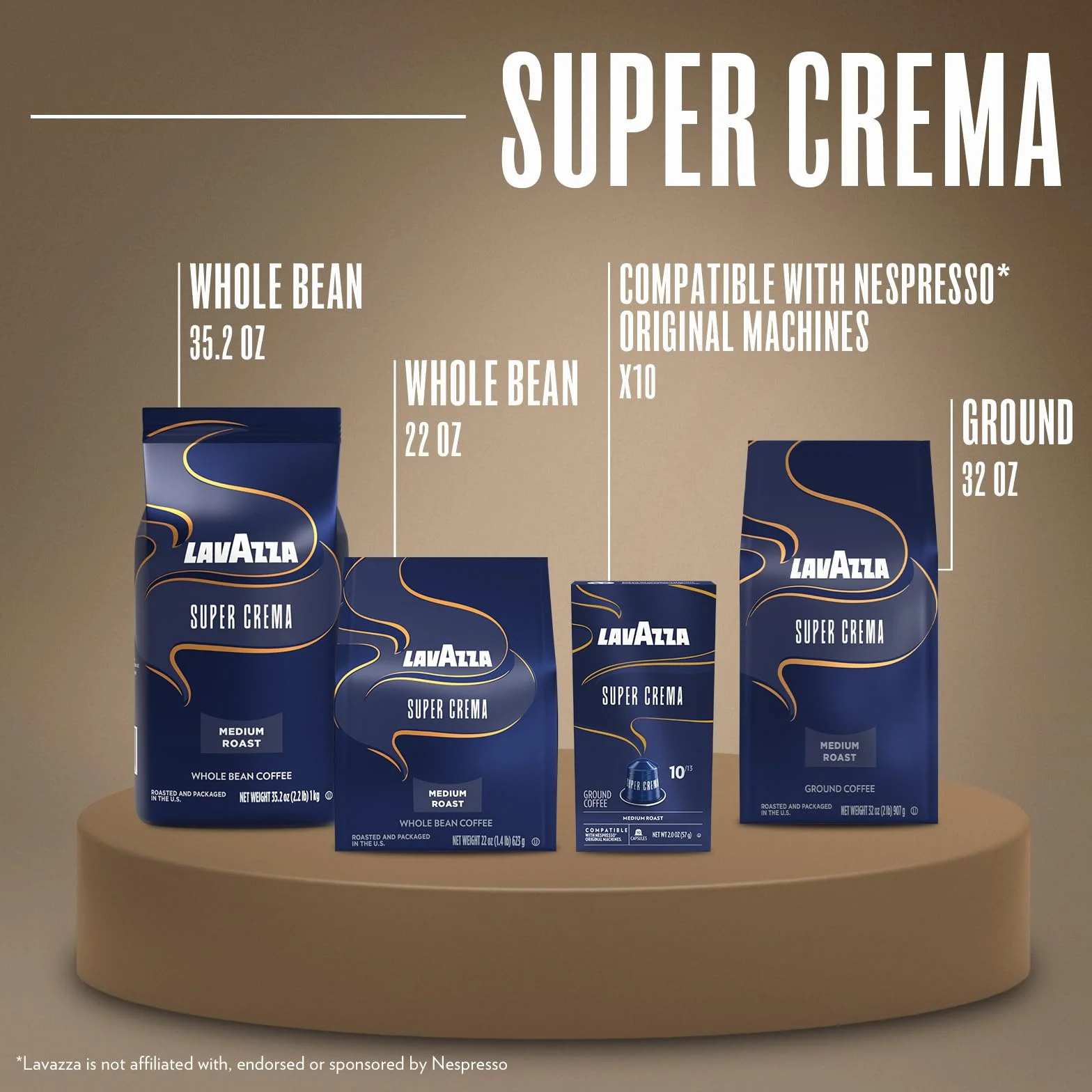 Lavazza Espresso Super Crema, Café de Grano Tostado, 1000 g